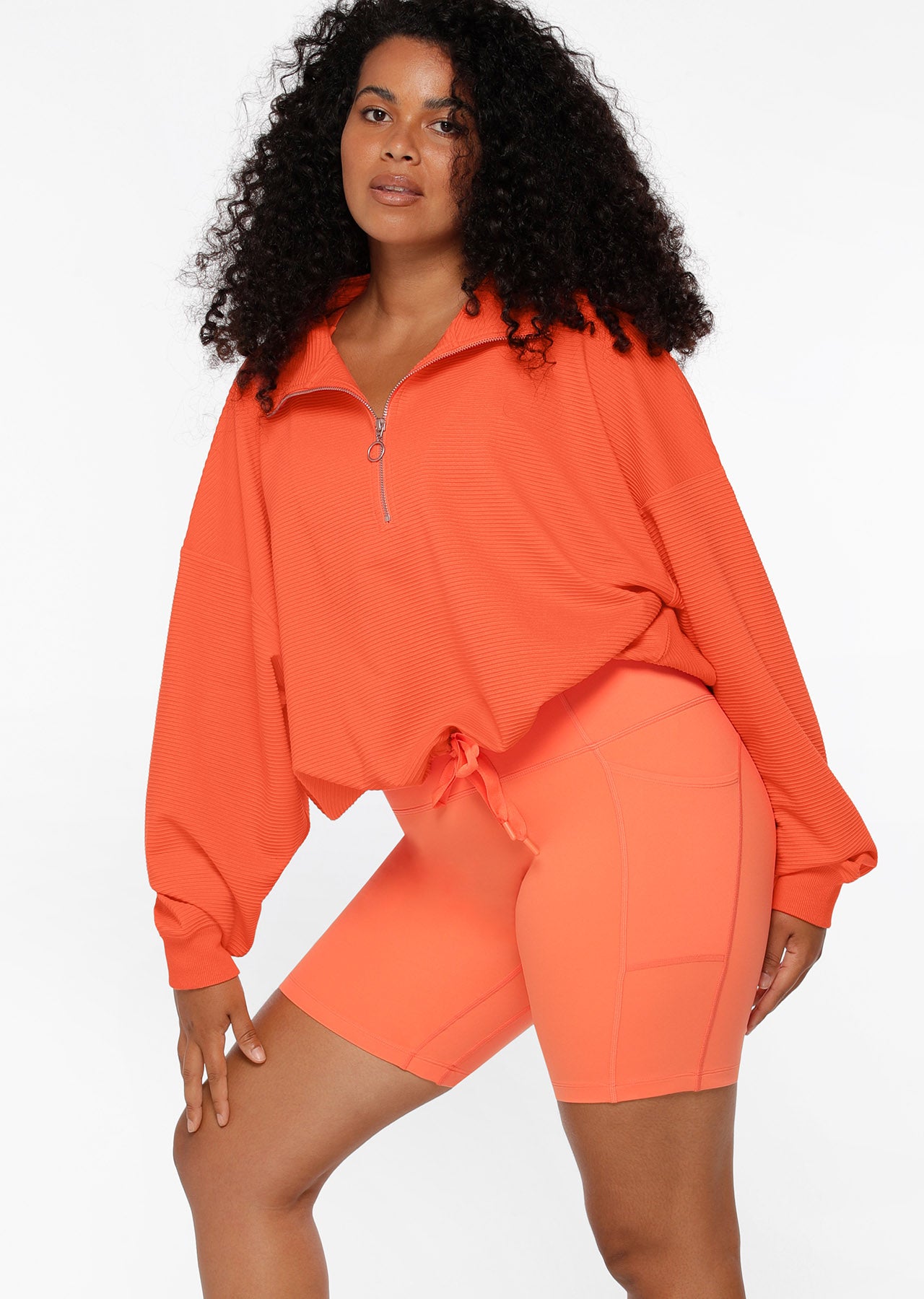 Lorna Jane LJ Rib Quarter Zip Sweat - Satsuma