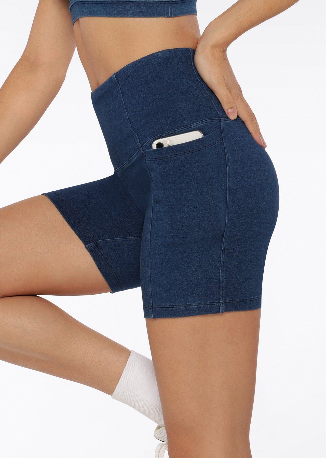 Lorna Jane Denim Diva Phone Pocket Bike Shorts - Denim Blue