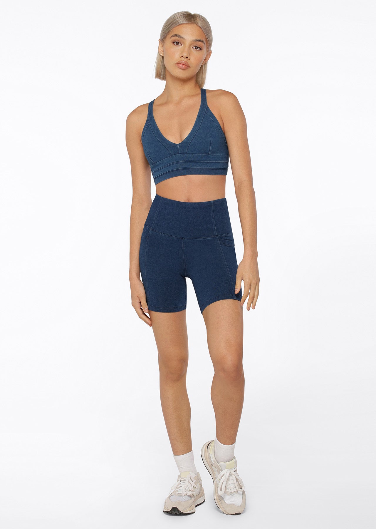 Lorna Jane Denim Diva Phone Pocket Bike Shorts - Denim Blue