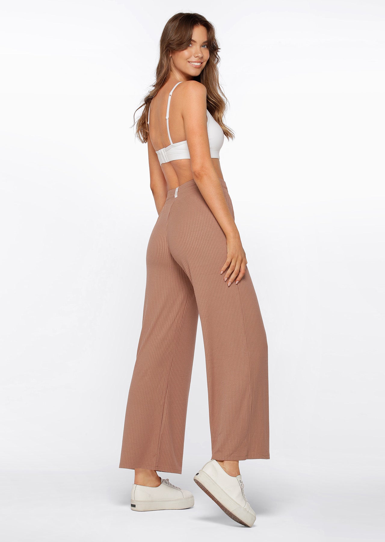 Lorna Jane Rest And Relax Rib Full Length Pants - Walnut