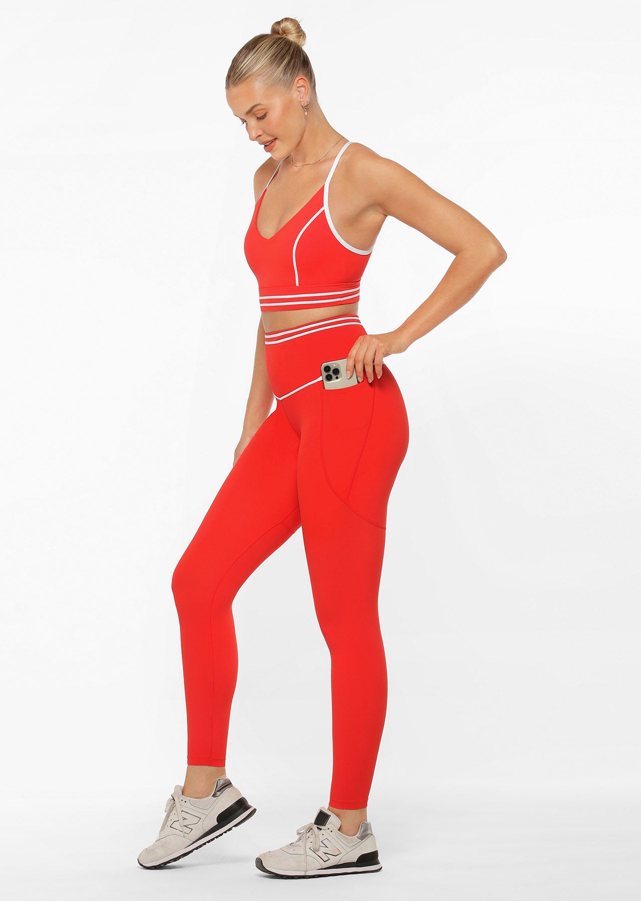 Lorna Jane Fast Pace Recycled Booty Full Length Leggings - Hot Tomato