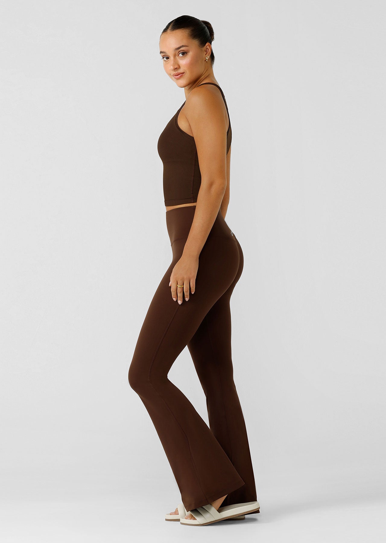 Lorna Jane Effortless Phone Pocket Flared Leggings - Espresso