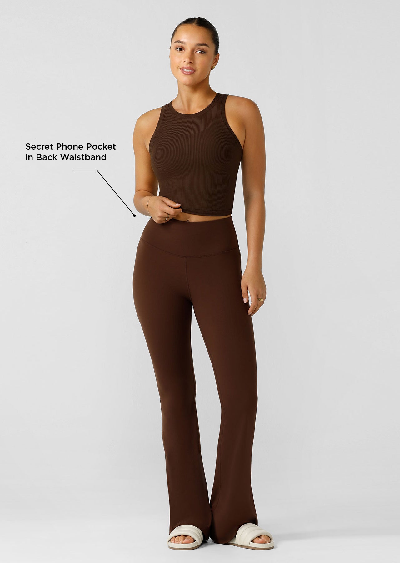 Lorna Jane Effortless Phone Pocket Flared Leggings - Espresso