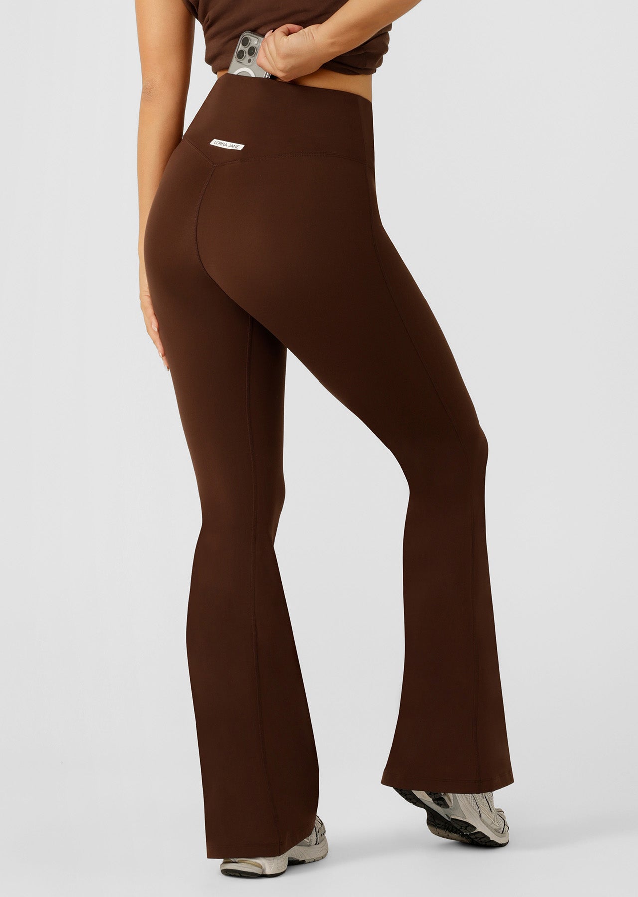 Lorna Jane Effortless Phone Pocket Flared Leggings - Espresso