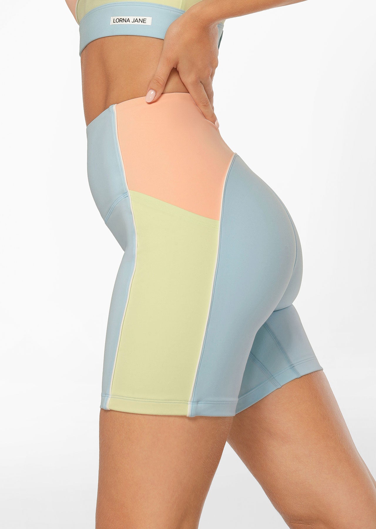 Lorna Jane Rainbow Splice No Ride Booty Pocket Bike Shorts - Rainbow Splice