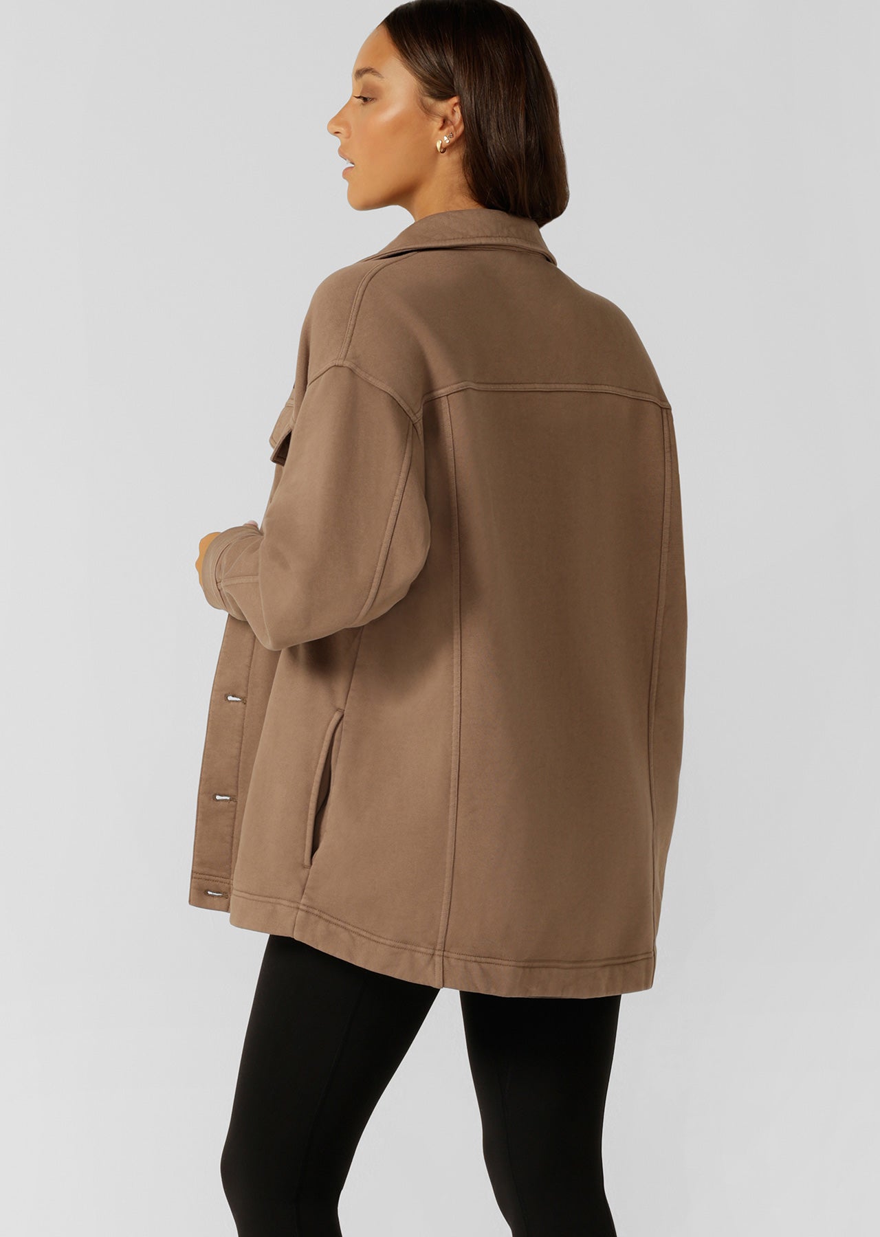 Lorna Jane Daybreak Washed Fleece Shacket - Washed Cedar