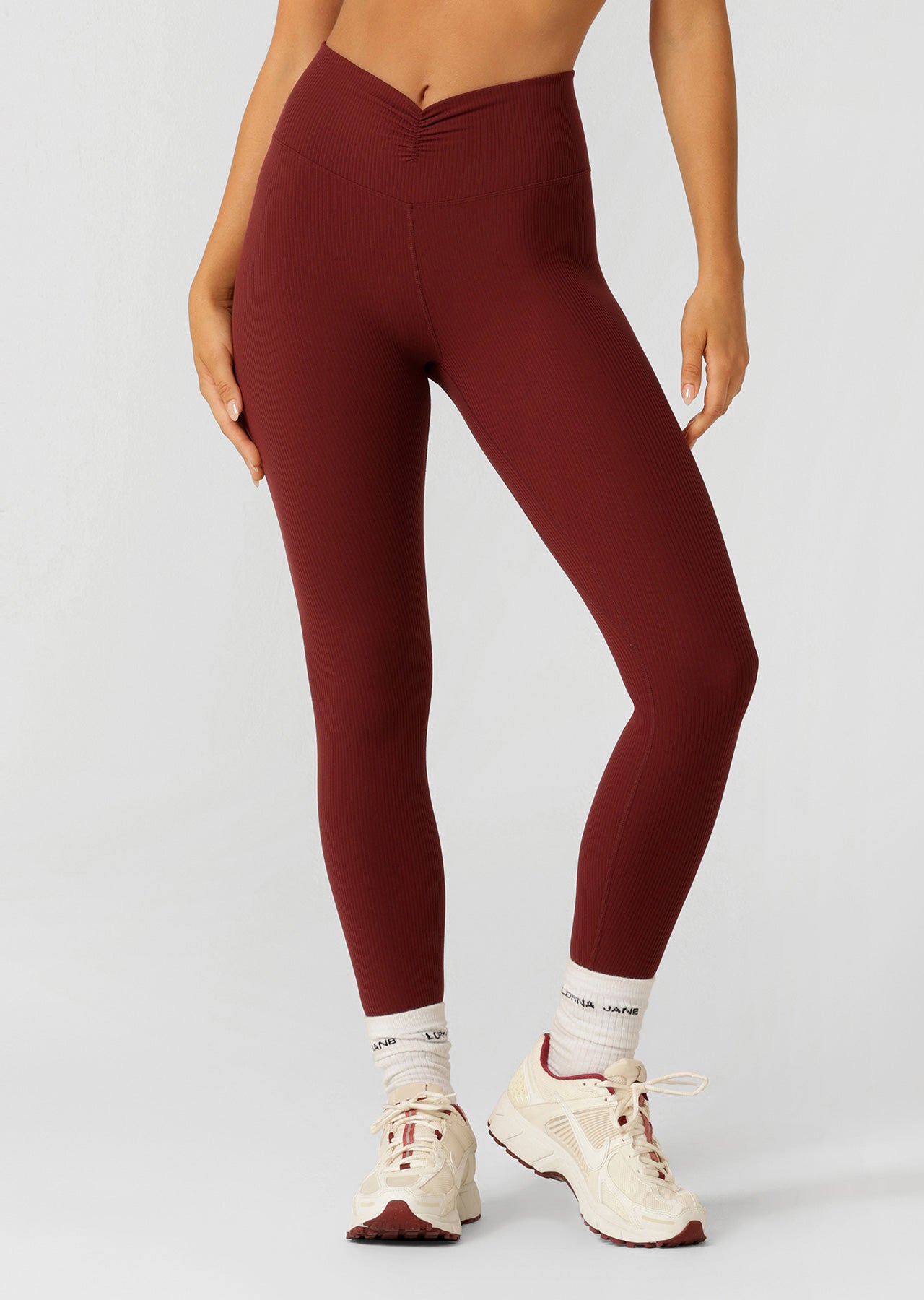 Lorna Jane Dolce Vita Rib Ankle Biter Leggings - Dark Ruby