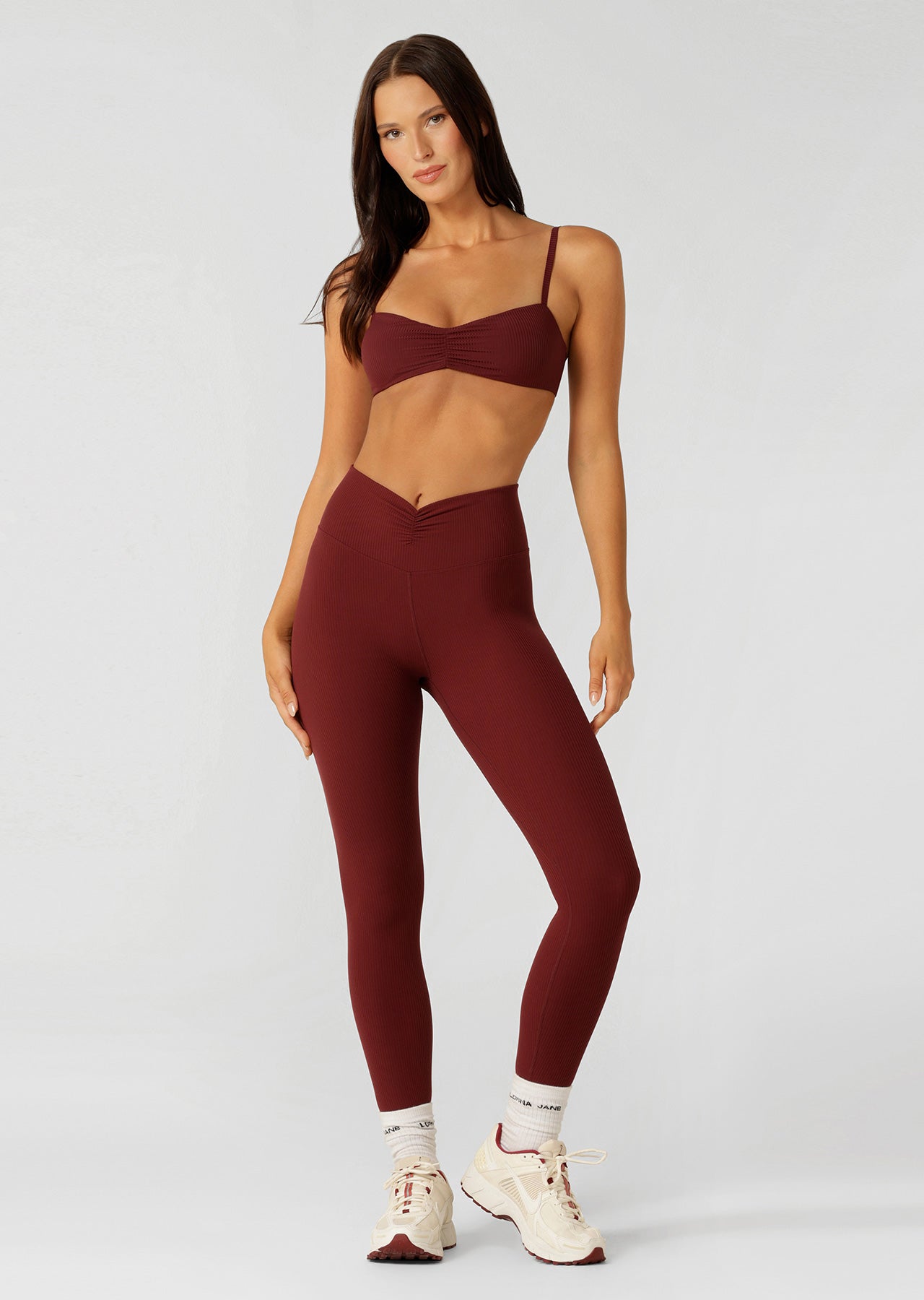 Lorna Jane Dolce Vita Rib Ankle Biter Leggings - Dark Ruby