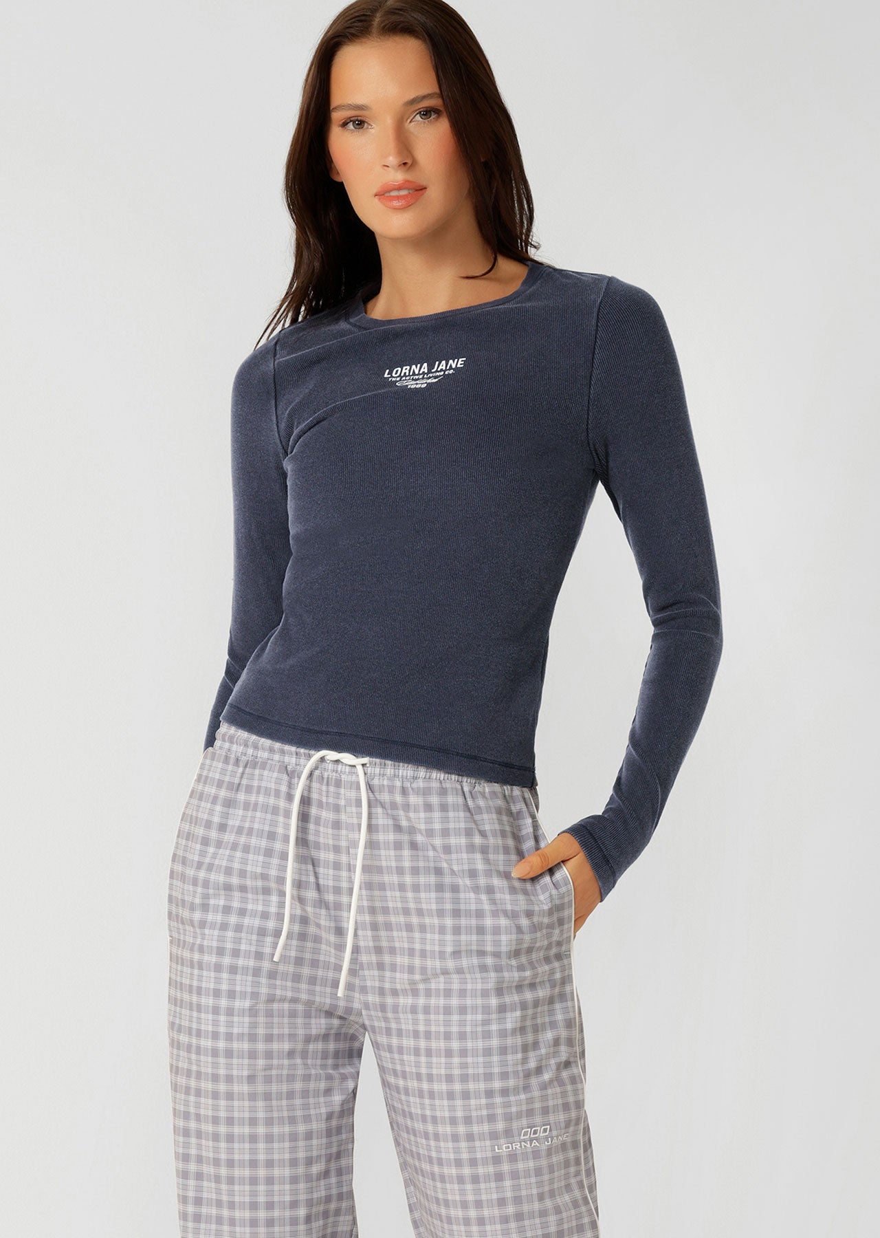 Lorna Jane Original Sport Washed Rib Long Sleeve Top - Washed Midnight Blue