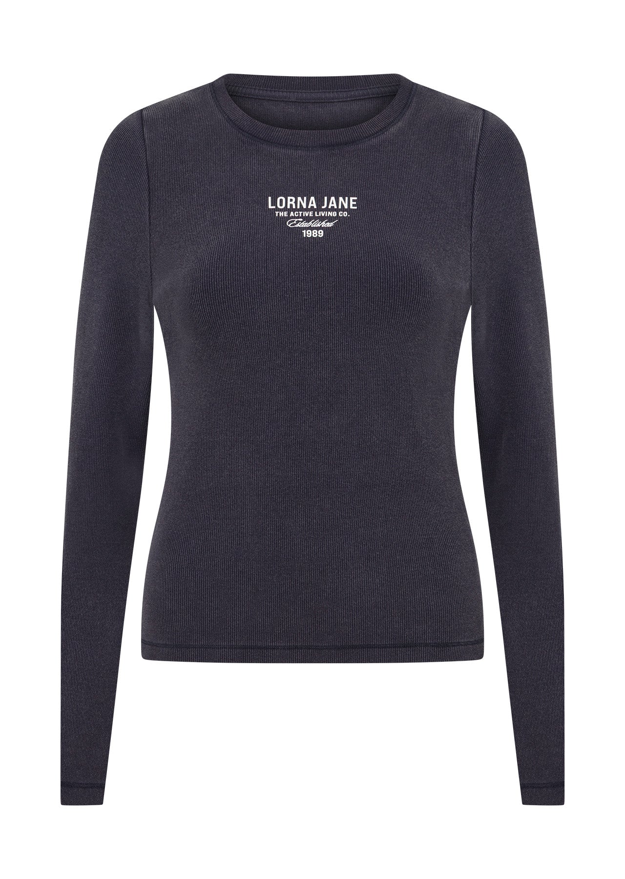 Lorna Jane Original Sport Washed Rib Long Sleeve Top - Washed Midnight Blue