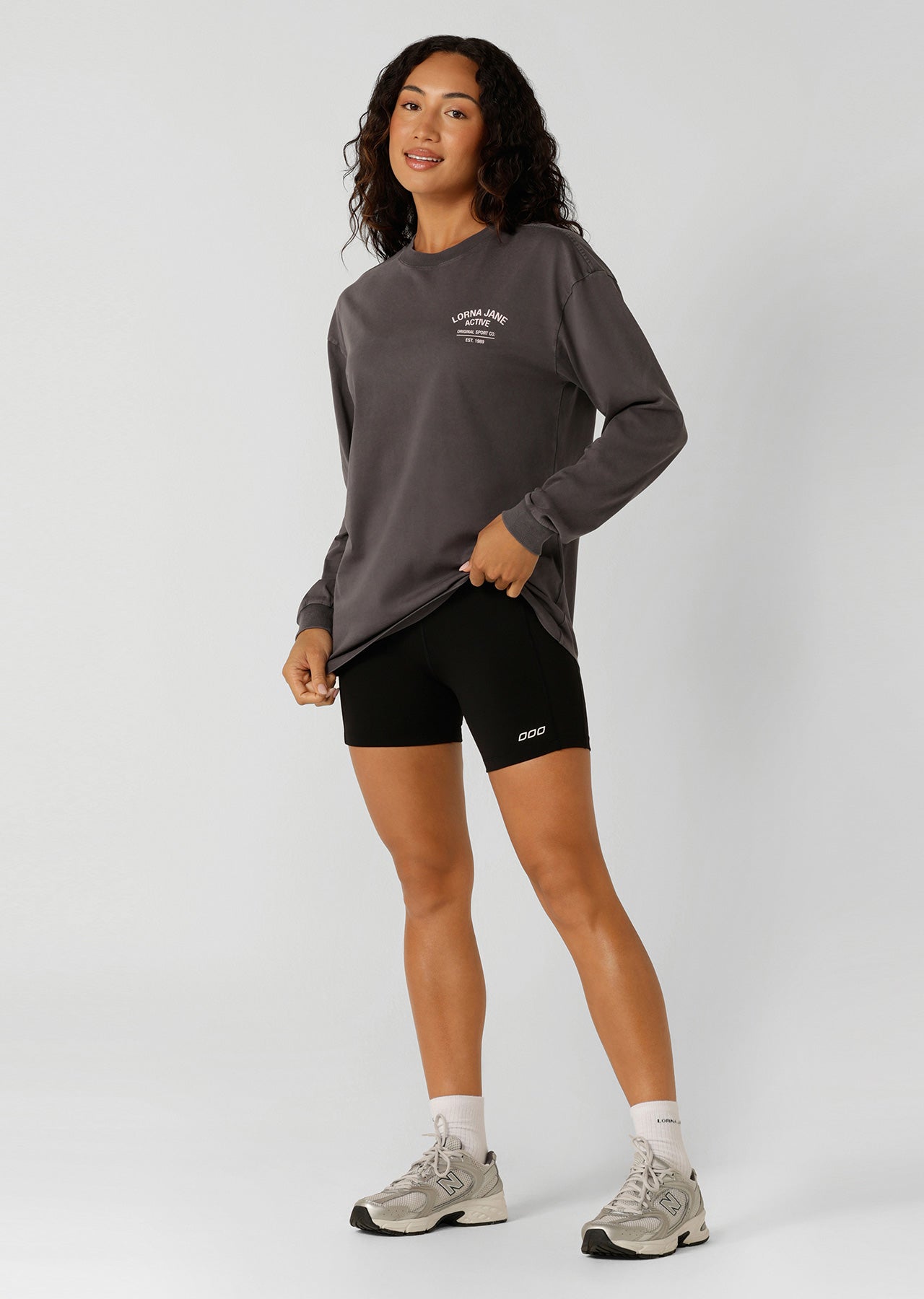 Lorna Jane Washed Original Sport Long Sleeve T-Shirt - Washed Titanium