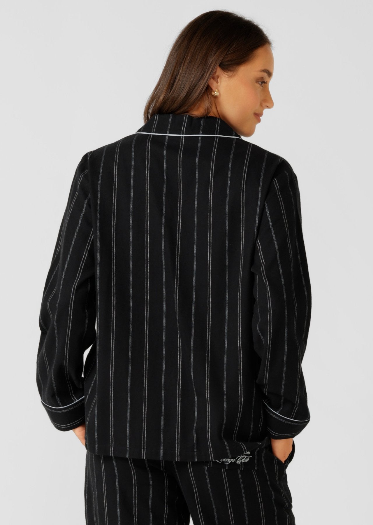 Lorna Jane Flannel Lounge Shirt - Navy Pinstripe
