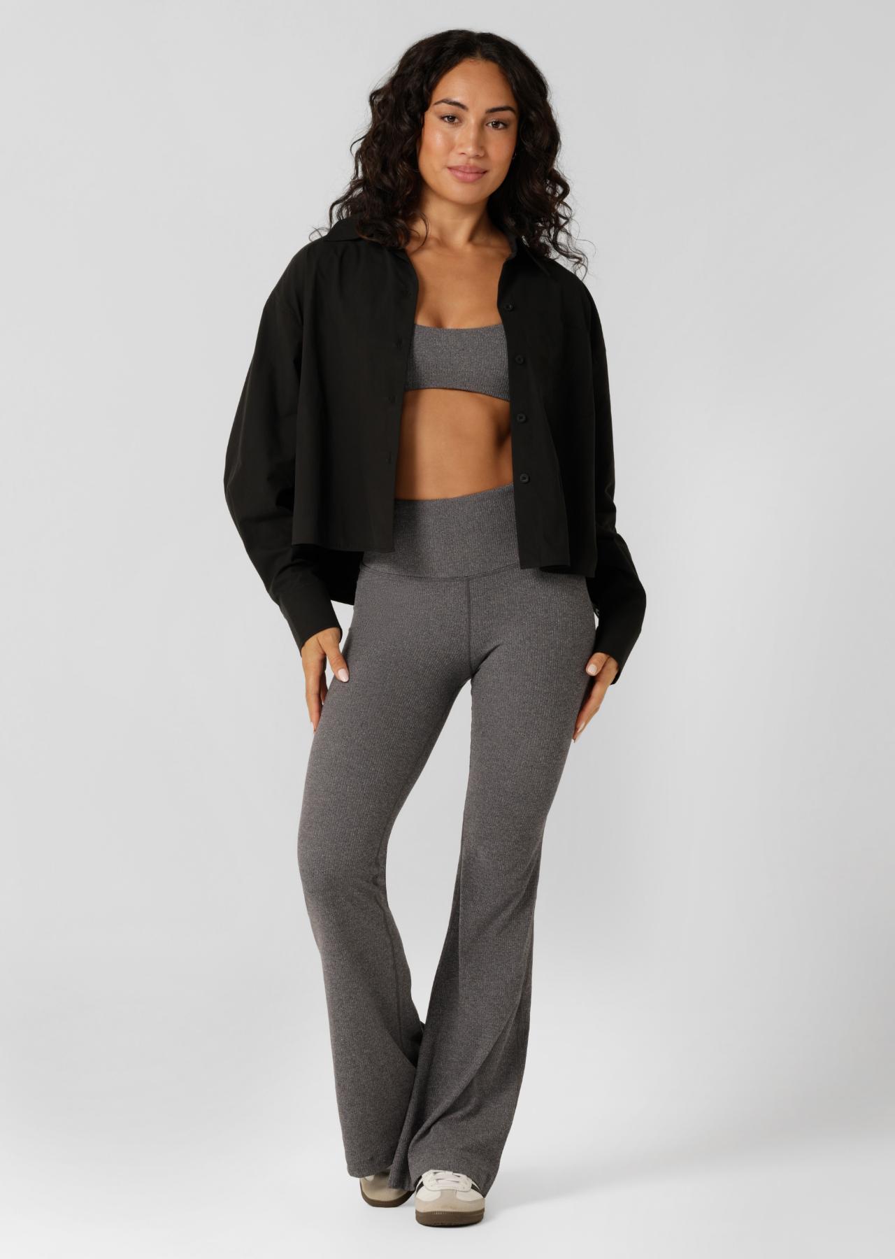 Lorna Jane Heritage Cropped Button Up Shirt - Black