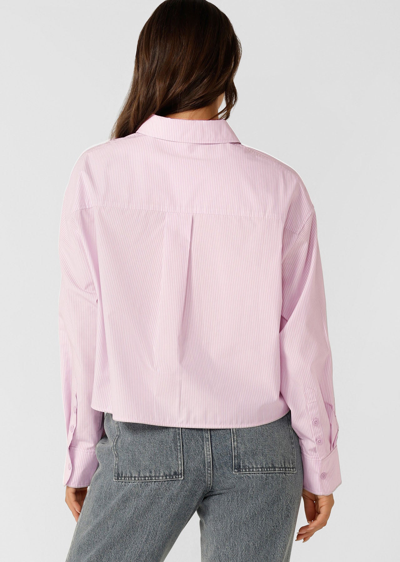 Lorna Jane Heritage Cropped Button Up Shirt - Violet Stripe