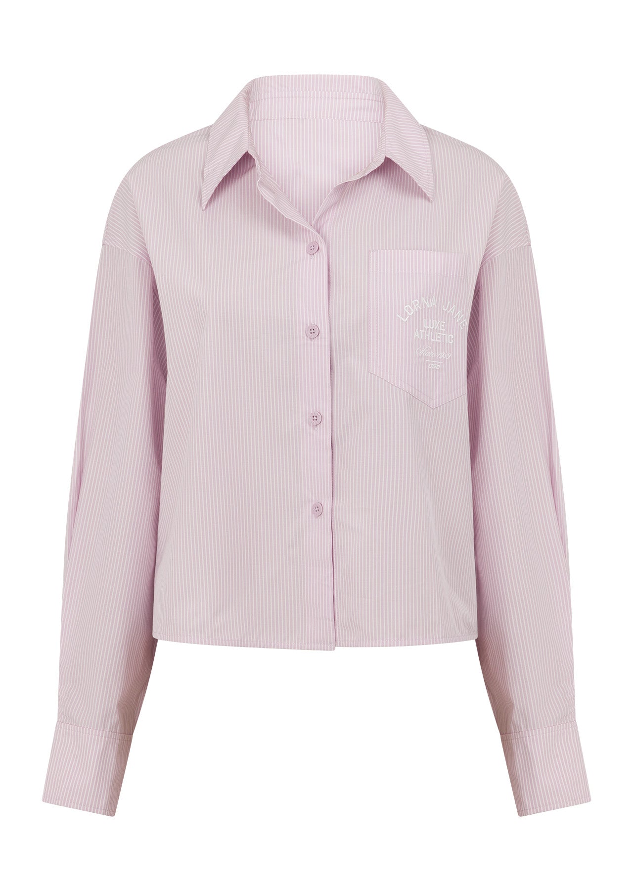 Lorna Jane Heritage Cropped Button Up Shirt - Violet Stripe