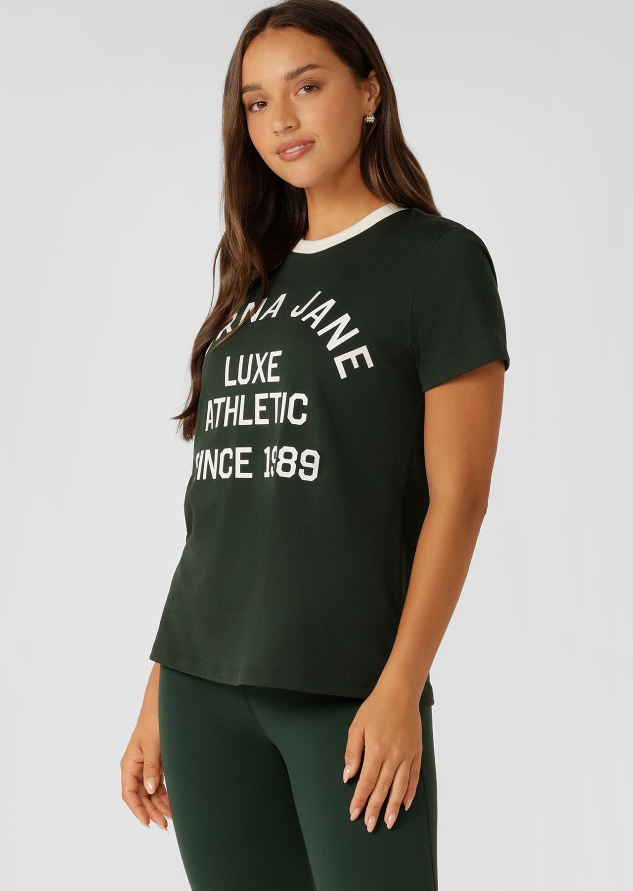 Lorna Jane Lotus Heritage Ringer T-Shirt - Fig Green