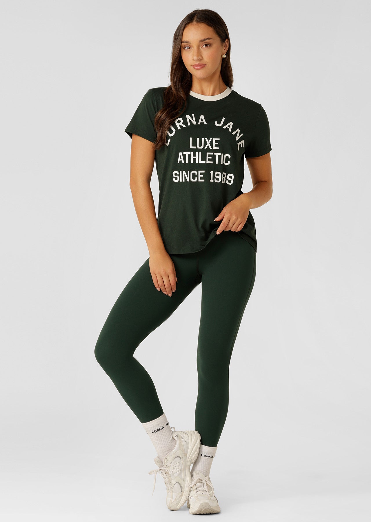 Lorna Jane Lotus Heritage Ringer T-Shirt - Fig Green