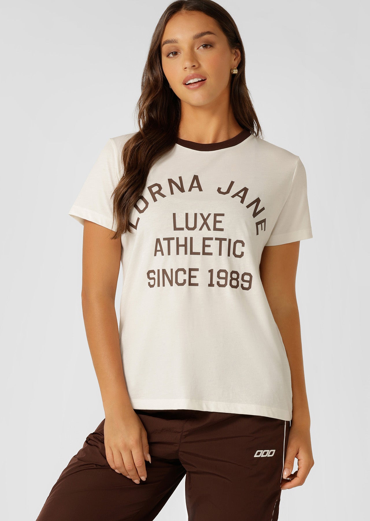 Lorna Jane Lotus Heritage Ringer T-Shirt - Porcelain