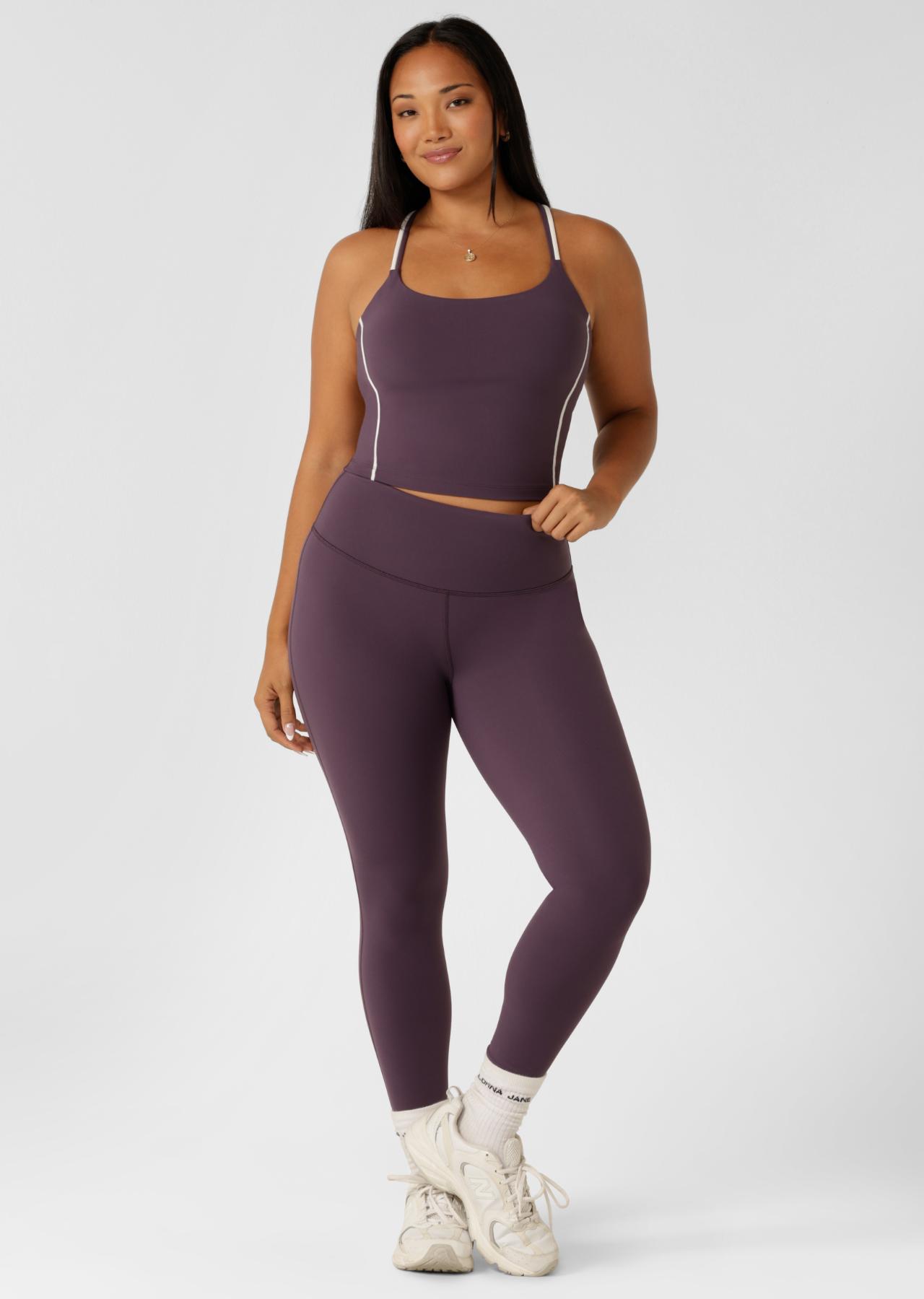 Lorna Jane Limited Edition Lotus No Chafe Ankle Biter Leggings - Midnight Plum