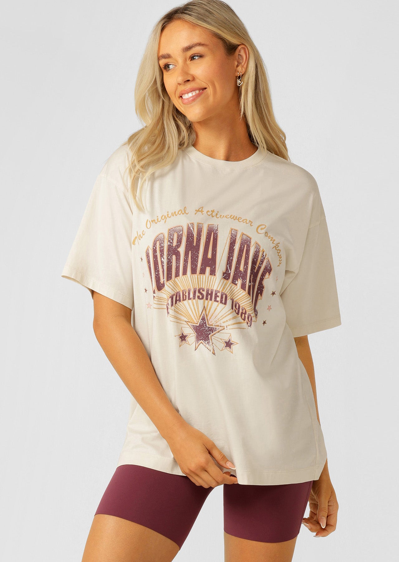 Lorna Jane Reach For The Stars Boyfriend Tee - Washed Cream
