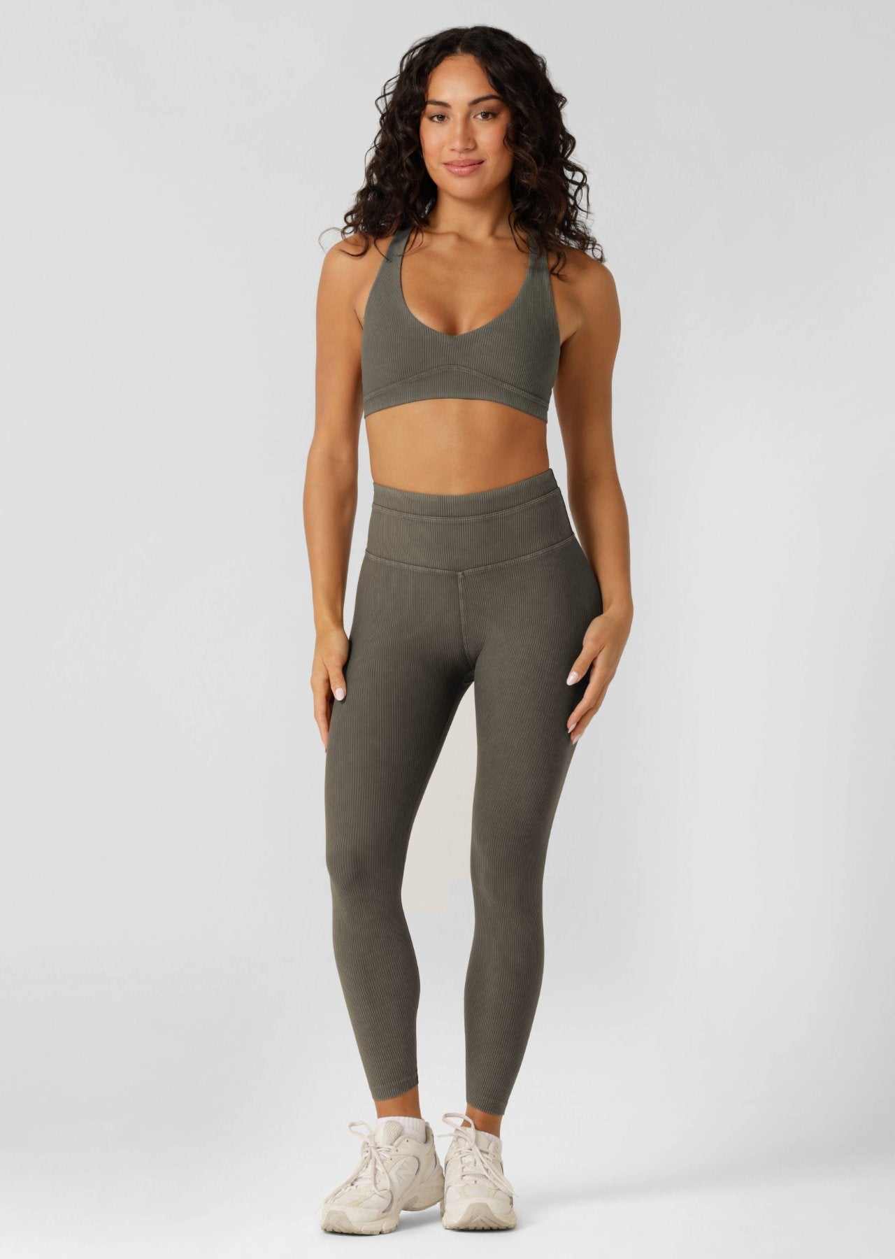 Lorna Jane Perform Washed Rib Ankle Biter Leggings - Washed Khaki Haze