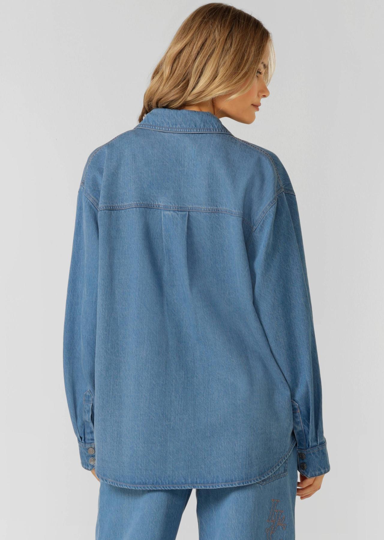 Lorna Jane Off Duty Vintage Wash Denim Shirt - Blue Denim
