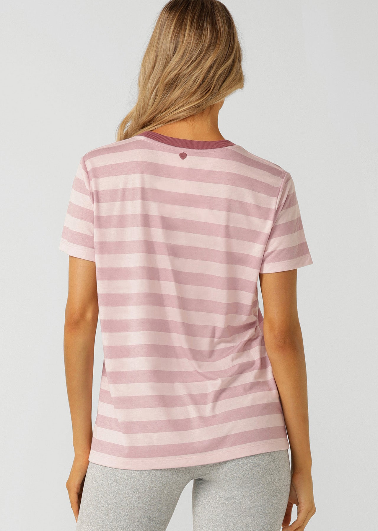 Lorna Jane Luxe Athletic Stripe T-Shirt - Pale Dusty Rose Stripe