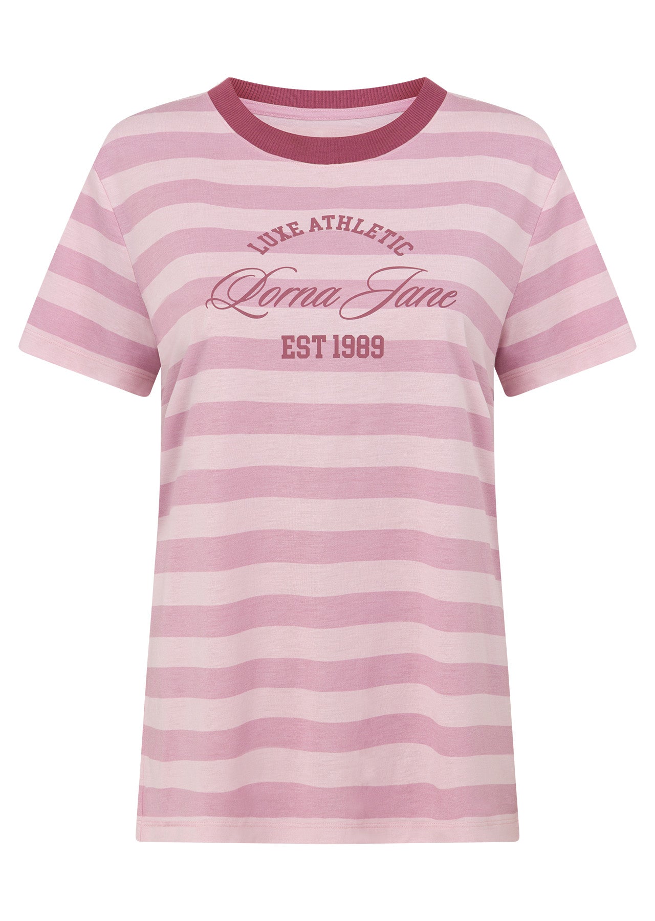 Lorna Jane Luxe Athletic Stripe T-Shirt - Pale Dusty Rose Stripe