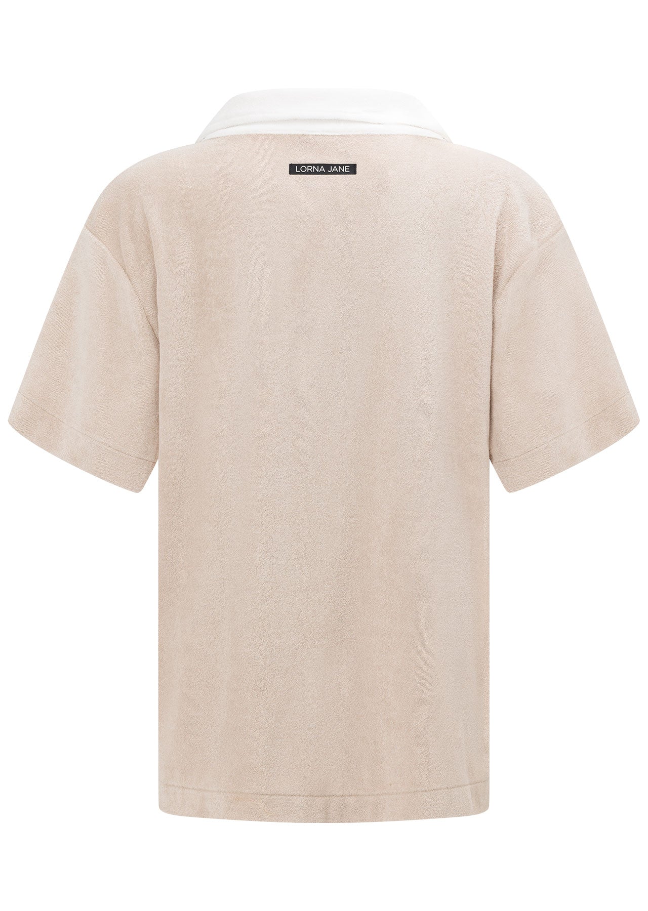 Lorna Jane Terry Towelling Cropped Polo Tee - Off White