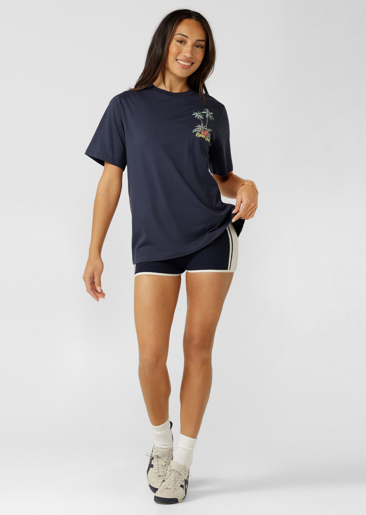 Lorna Jane Palm Royale Relaxed T-Shirt - Platinum Navy