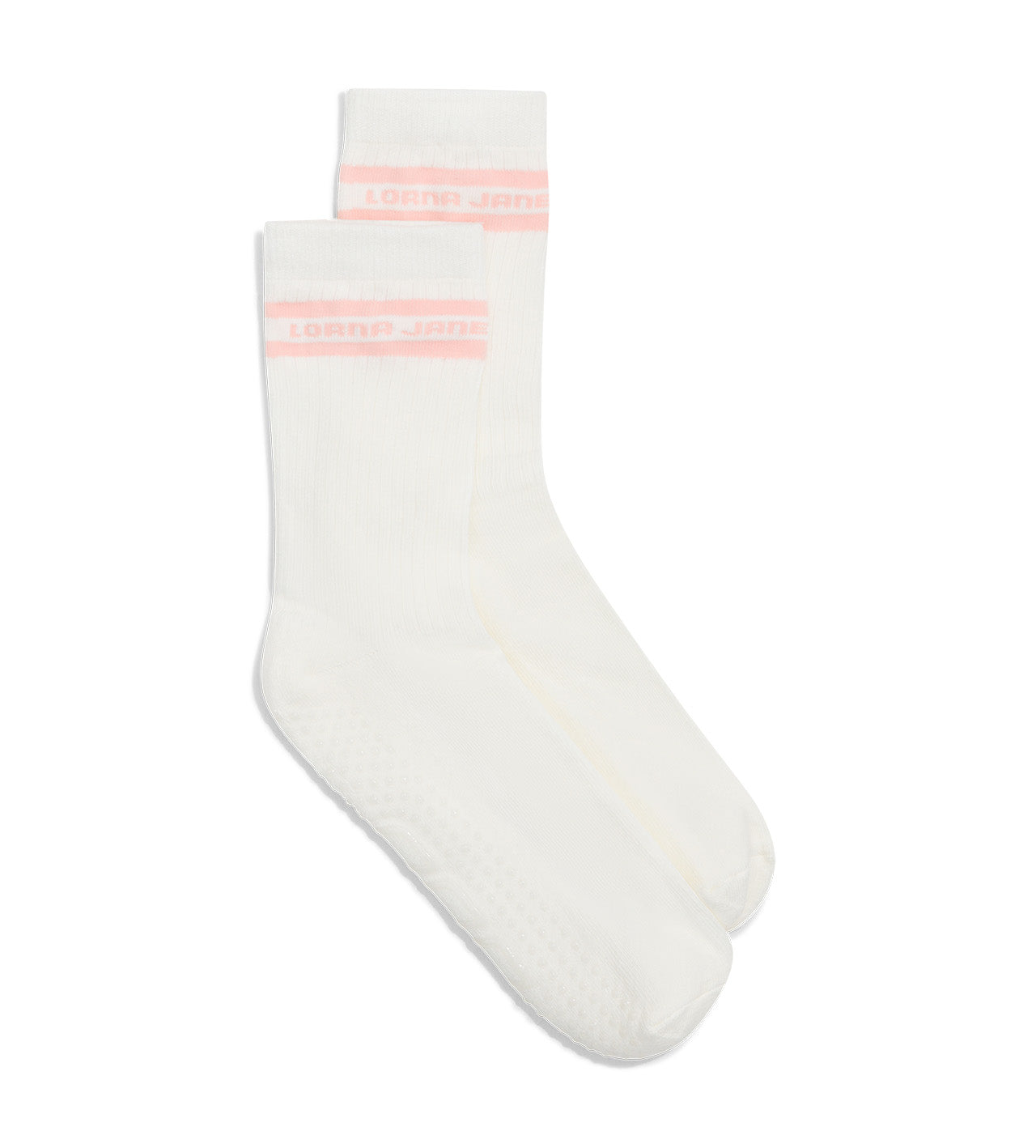 Lorna Jane Pilates Grip Crew Socks - Porcelain/Dark Dusty Pink