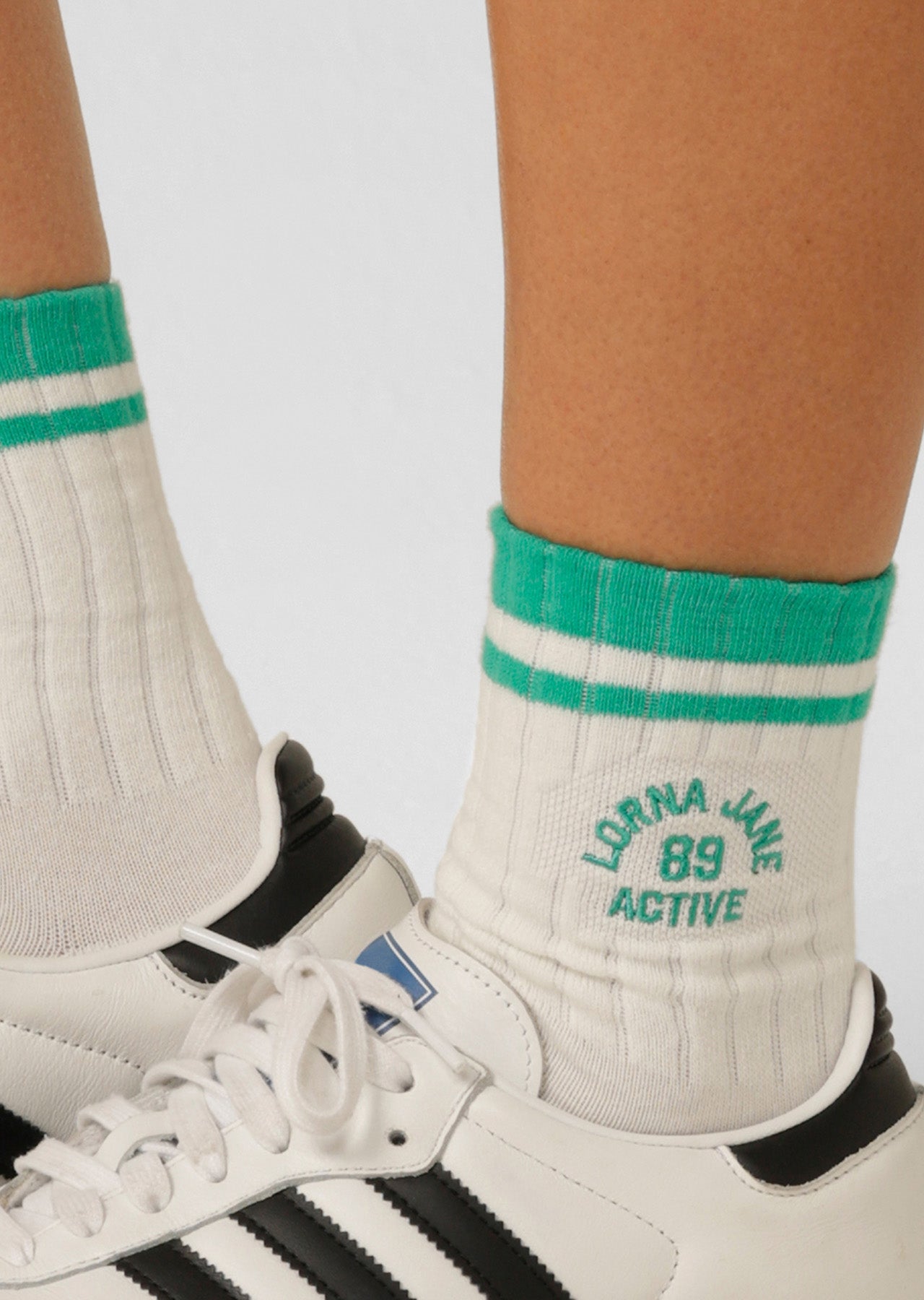 Lorna Jane Throwback Crew Socks - Porcelain & Jewel Jade Green