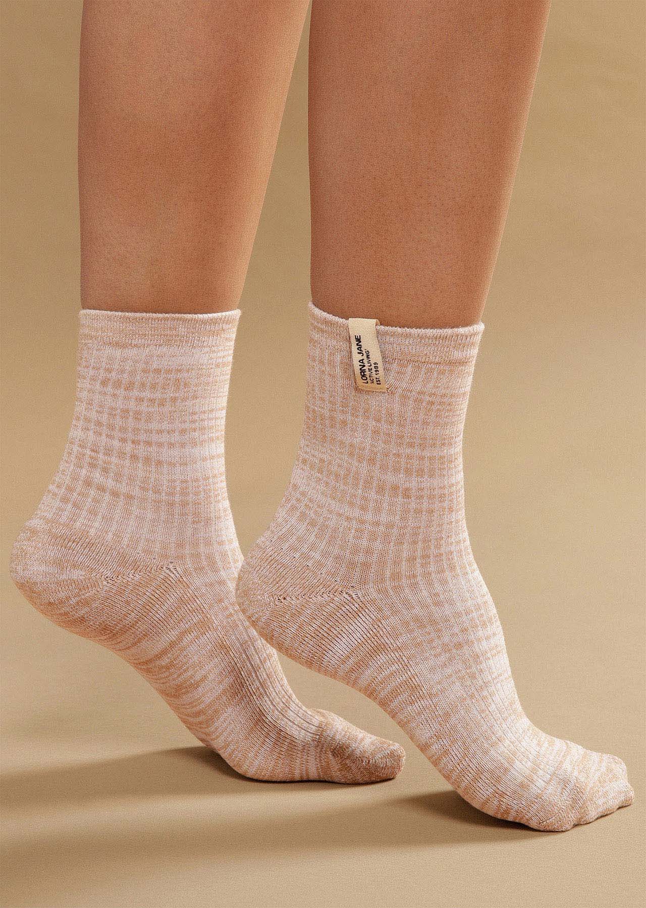 Lorna Jane Space Dye Half Crew Socks - White/Neutral/Almond