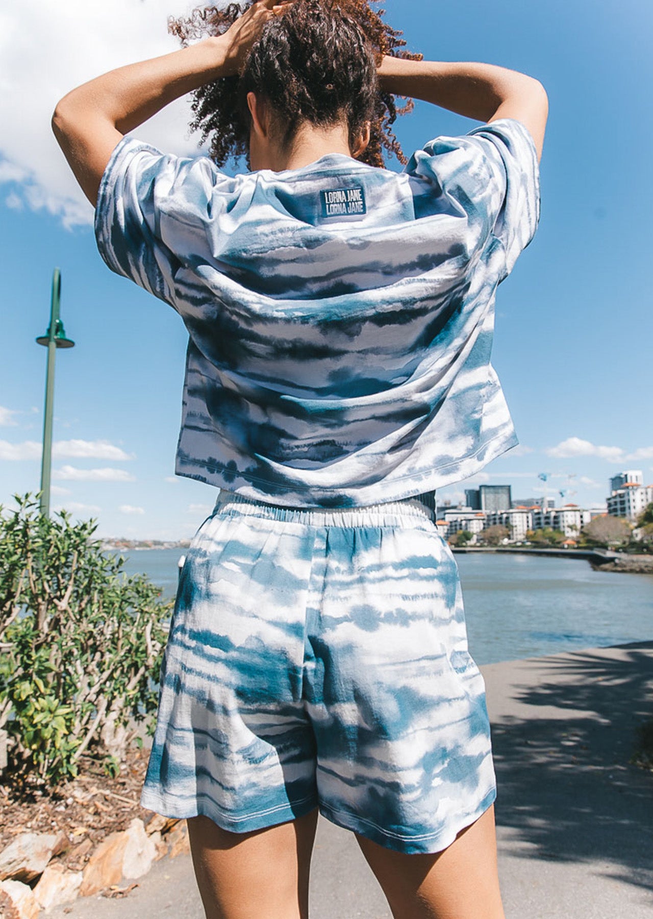 Lorna Jane Tie Dye Shorts - Pale Indigo Tie Dye Print