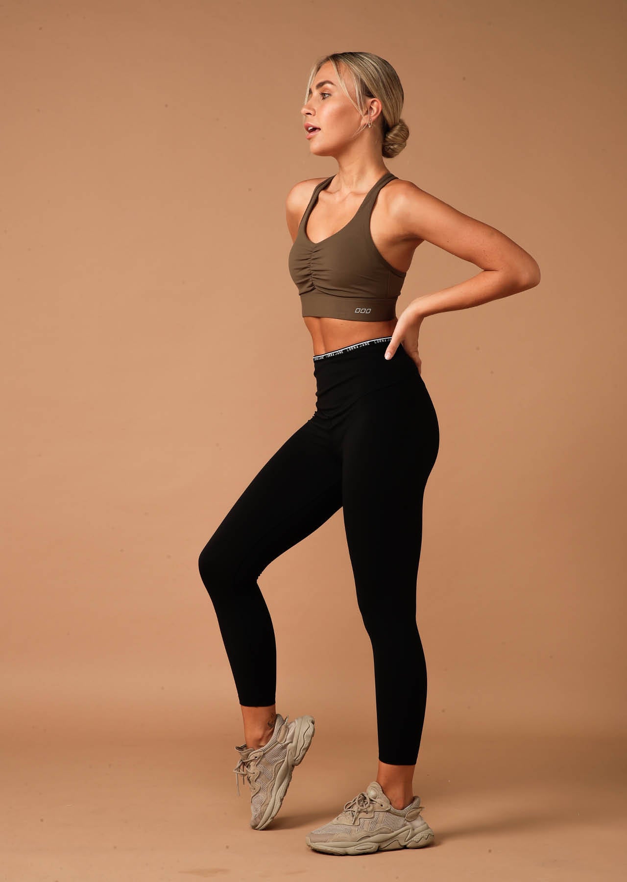 Lorna Jane Scrunch Front Compress Sports Bra - Dark Khaki