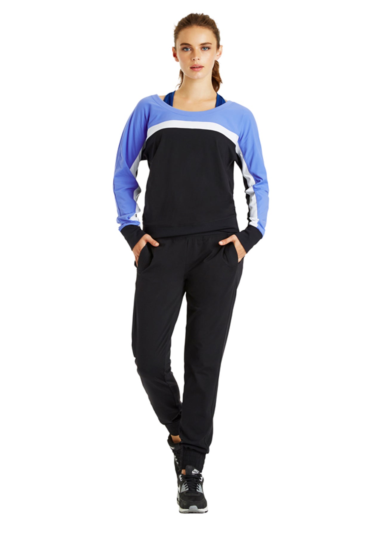 Lorna Jane Claudia L/Slv Excel Sweat - Black/White/Freeze