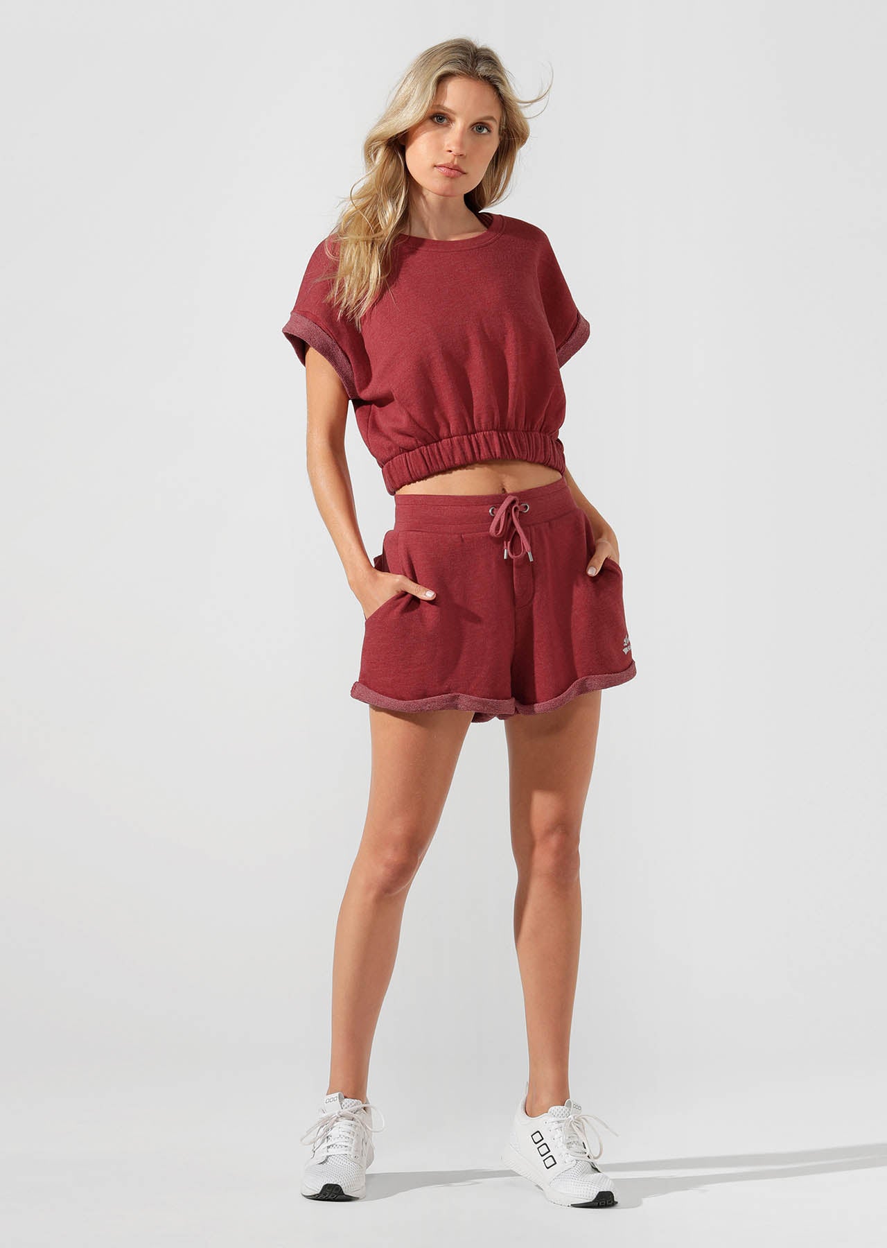 Lorna Jane Complete Comfort Cropped Sweat - Dark Red Marl