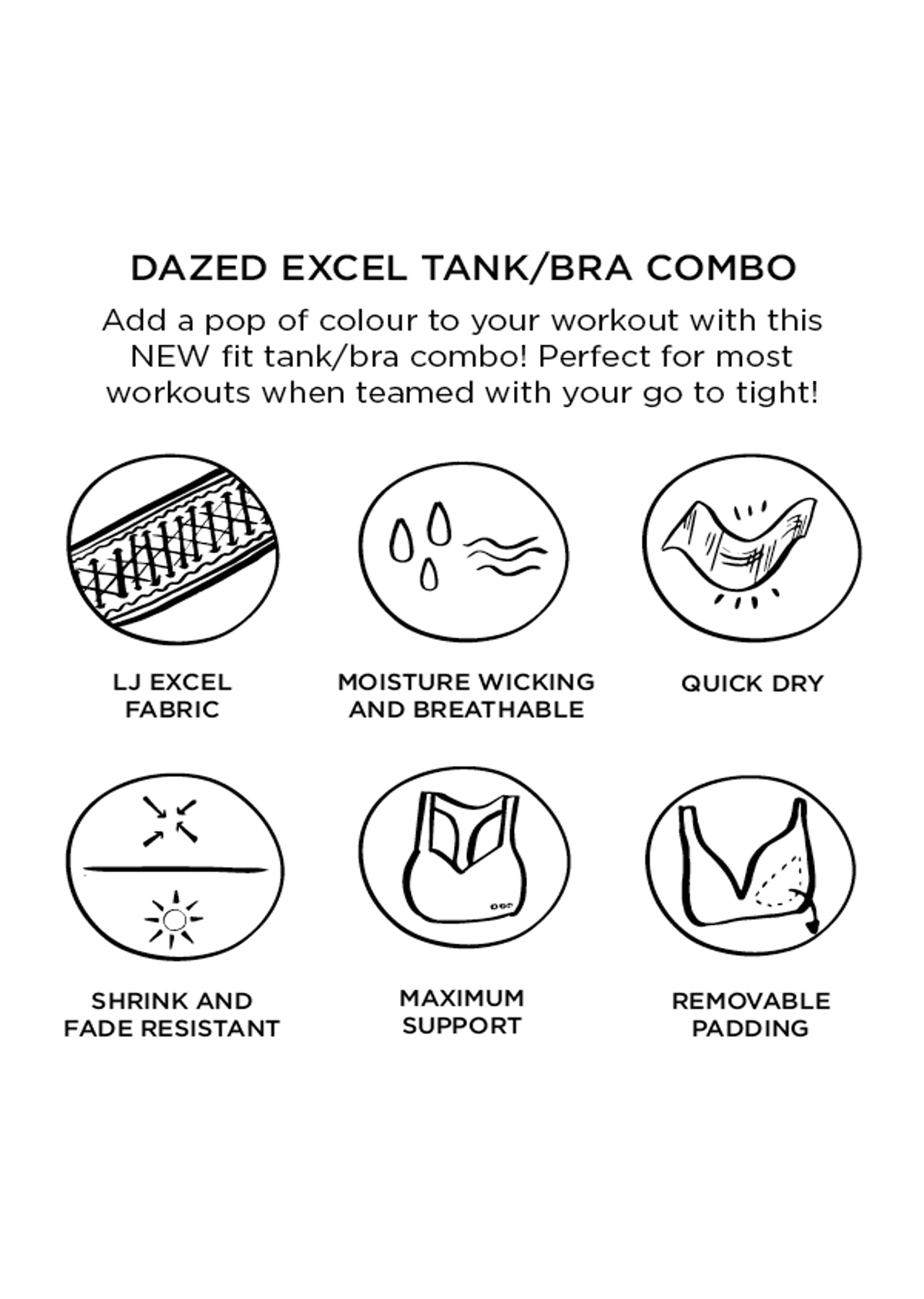 Lorna Jane Dazed Active Tank/Bra Combo - Ink Marl/Hyper Lime