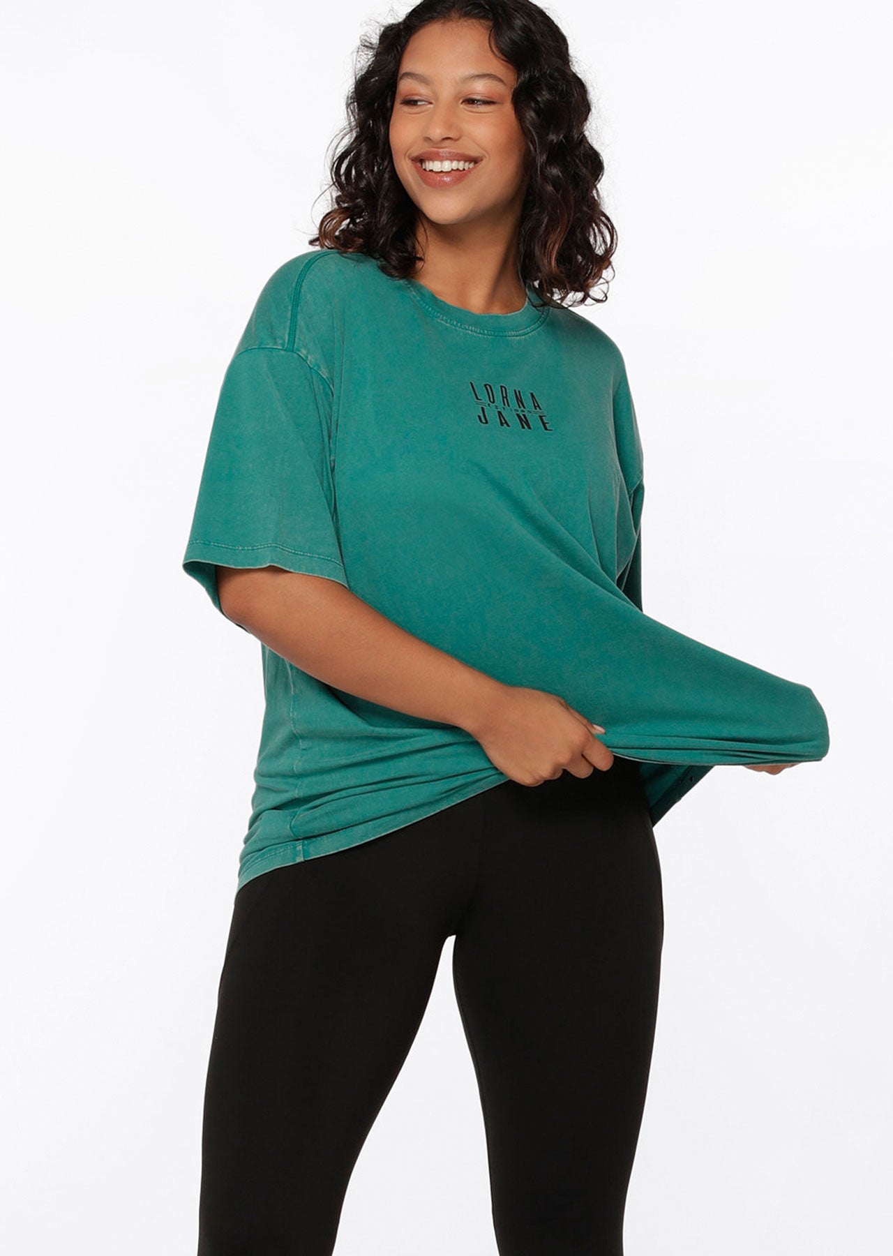 Lorna Jane Function Washed Boyfriend Tee - Washed Dark Teal