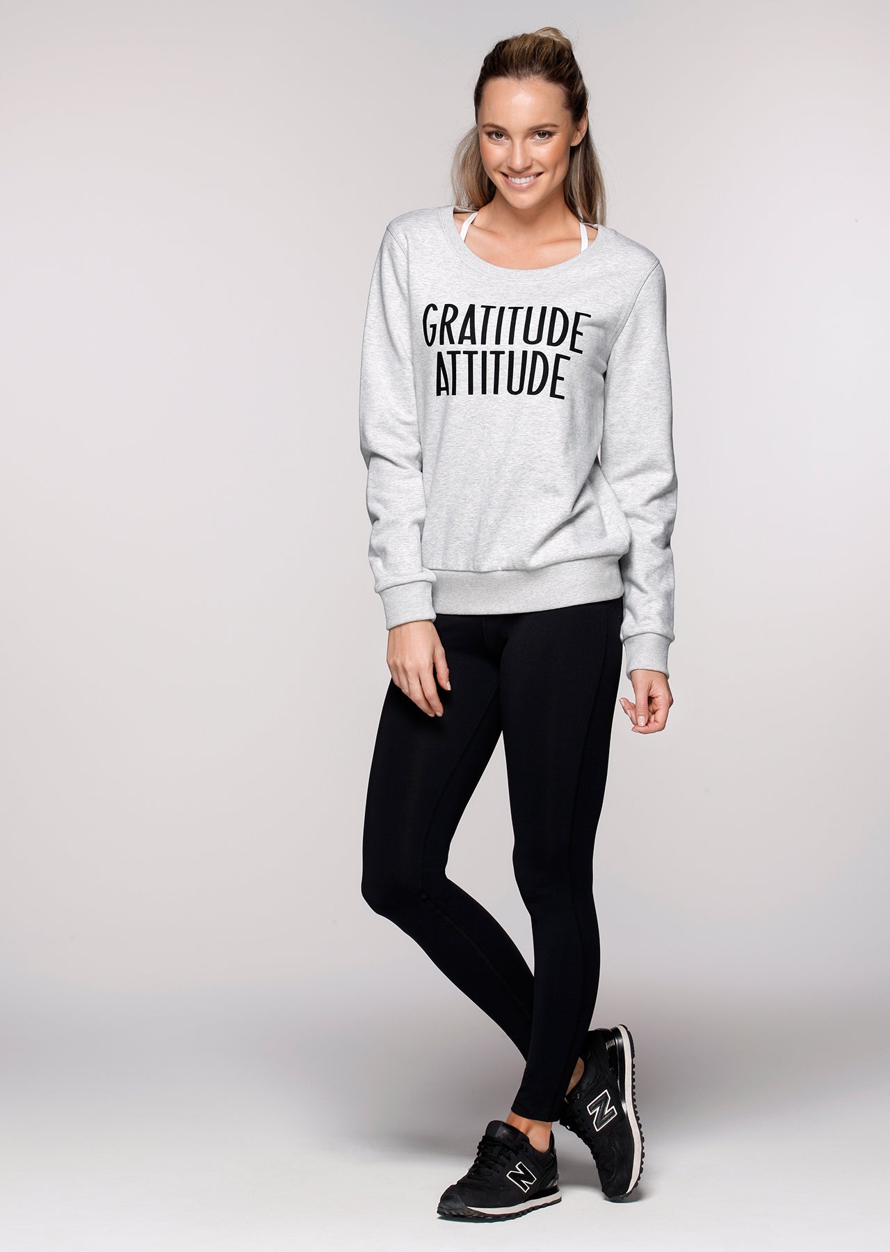 Lorna Jane Gratitude Attitude L/Slv Top - Mid Grey Marl