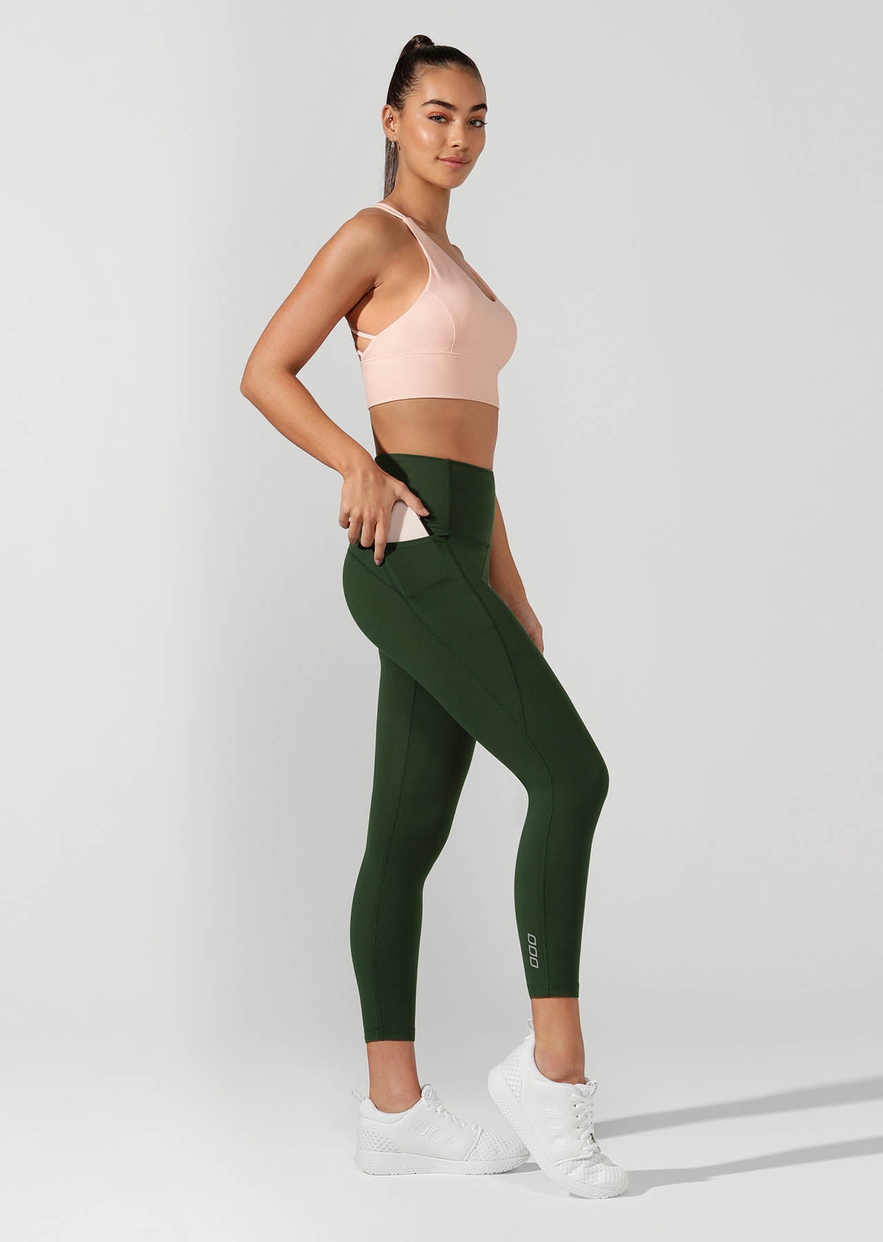 Lorna Jane High Rise Pocket Core Ankle Biter Tight - Fig Green