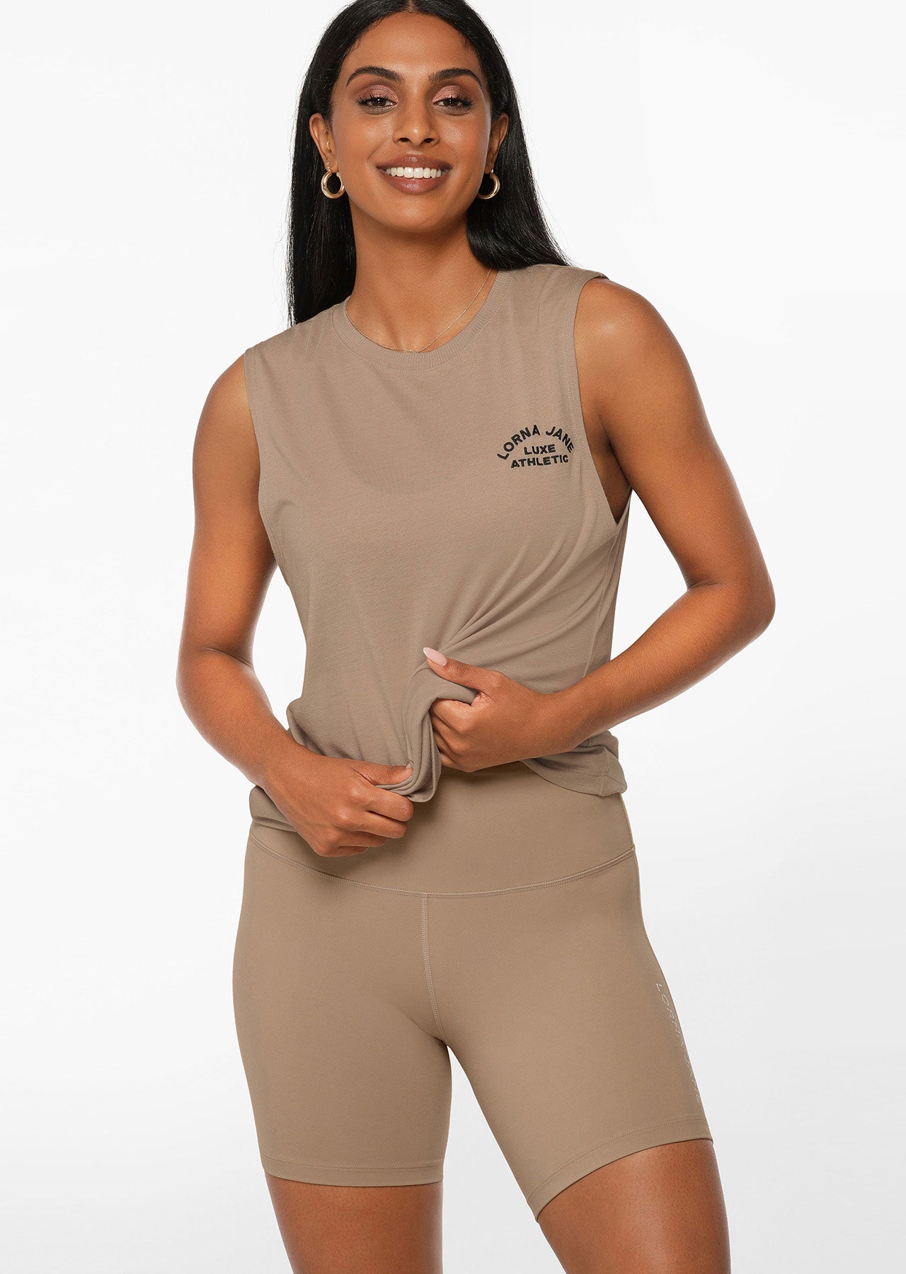 Lorna Jane Lotus Muscle Tank - Dark Off White