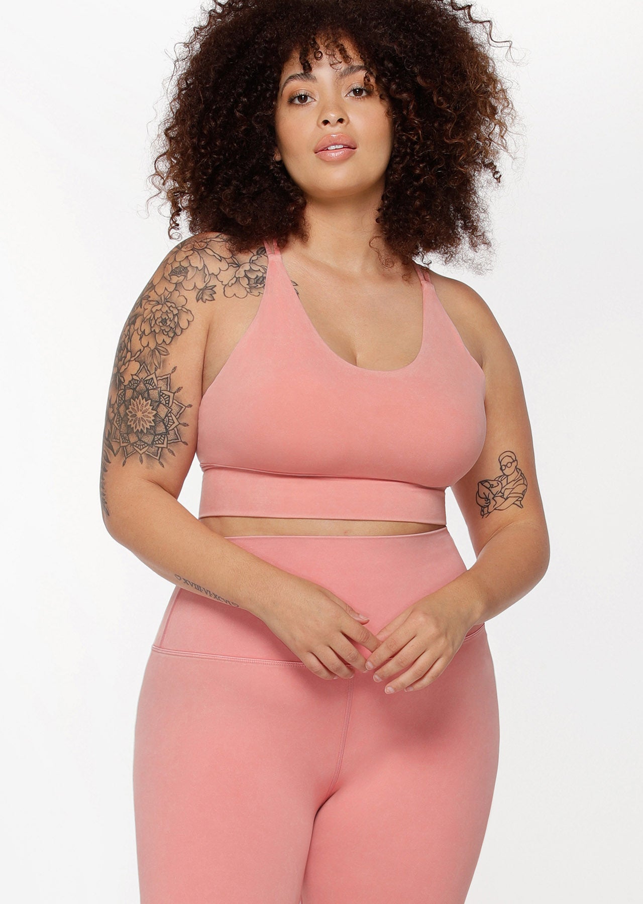 Lorna Jane LJ Acid Wash Long Line Bra - Washed Quartz Pink