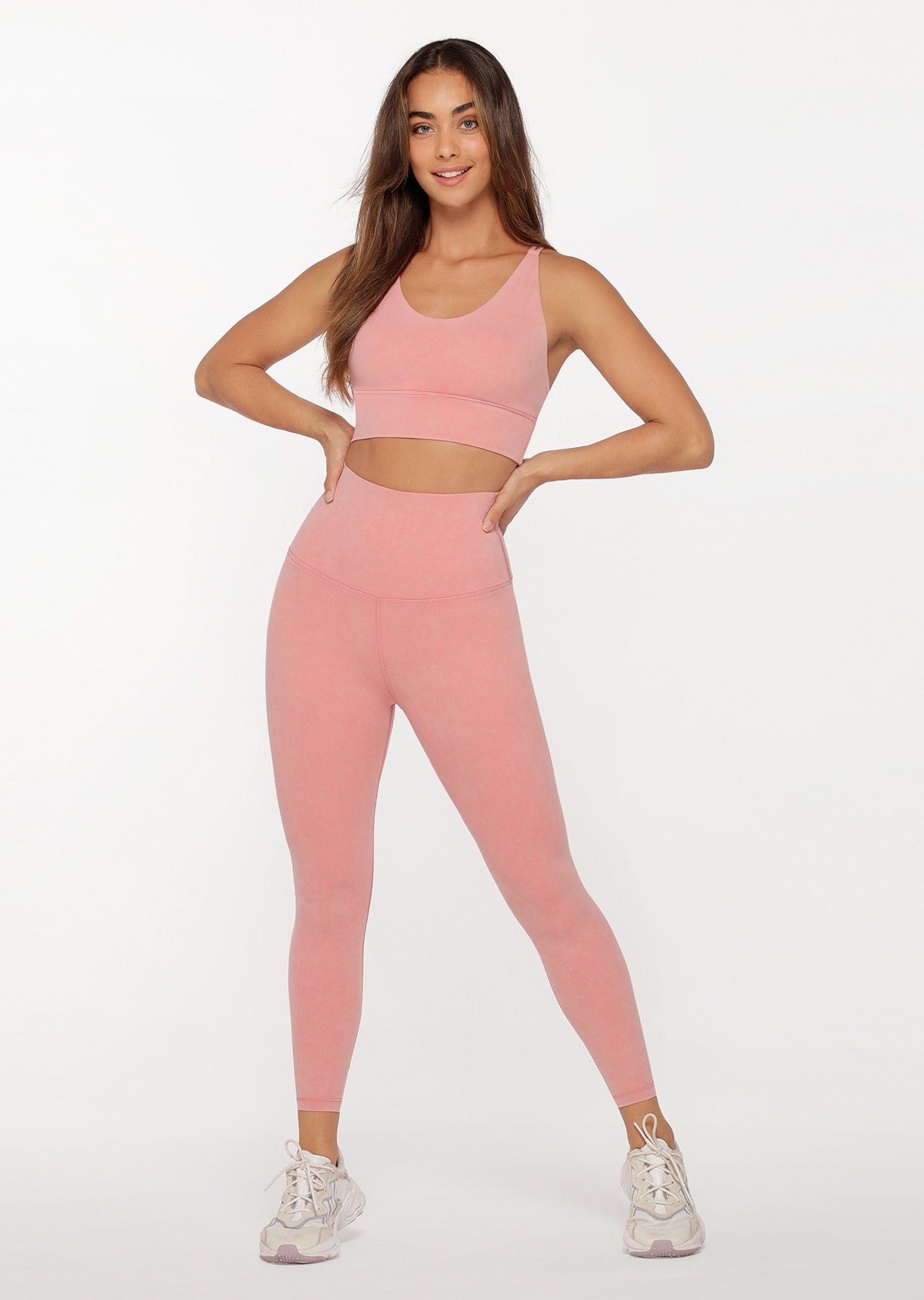 Lorna Jane LJ Acid Wash Long Line Bra - Washed Quartz Pink