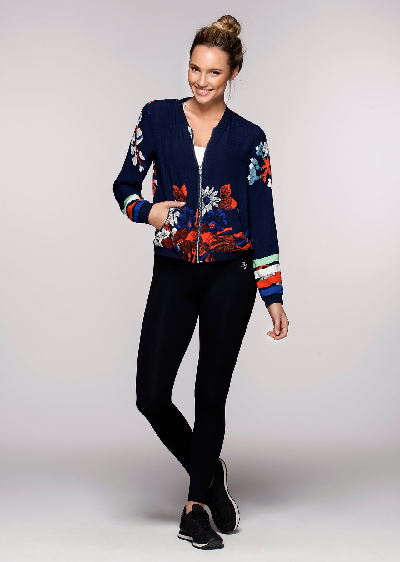 Lorna Jane LJ Retro Bomber Jacket - Ink/Floral