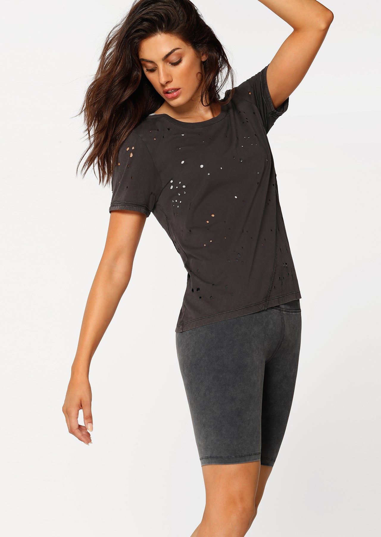 Lorna Jane Long Line Short Tight - Washed Black