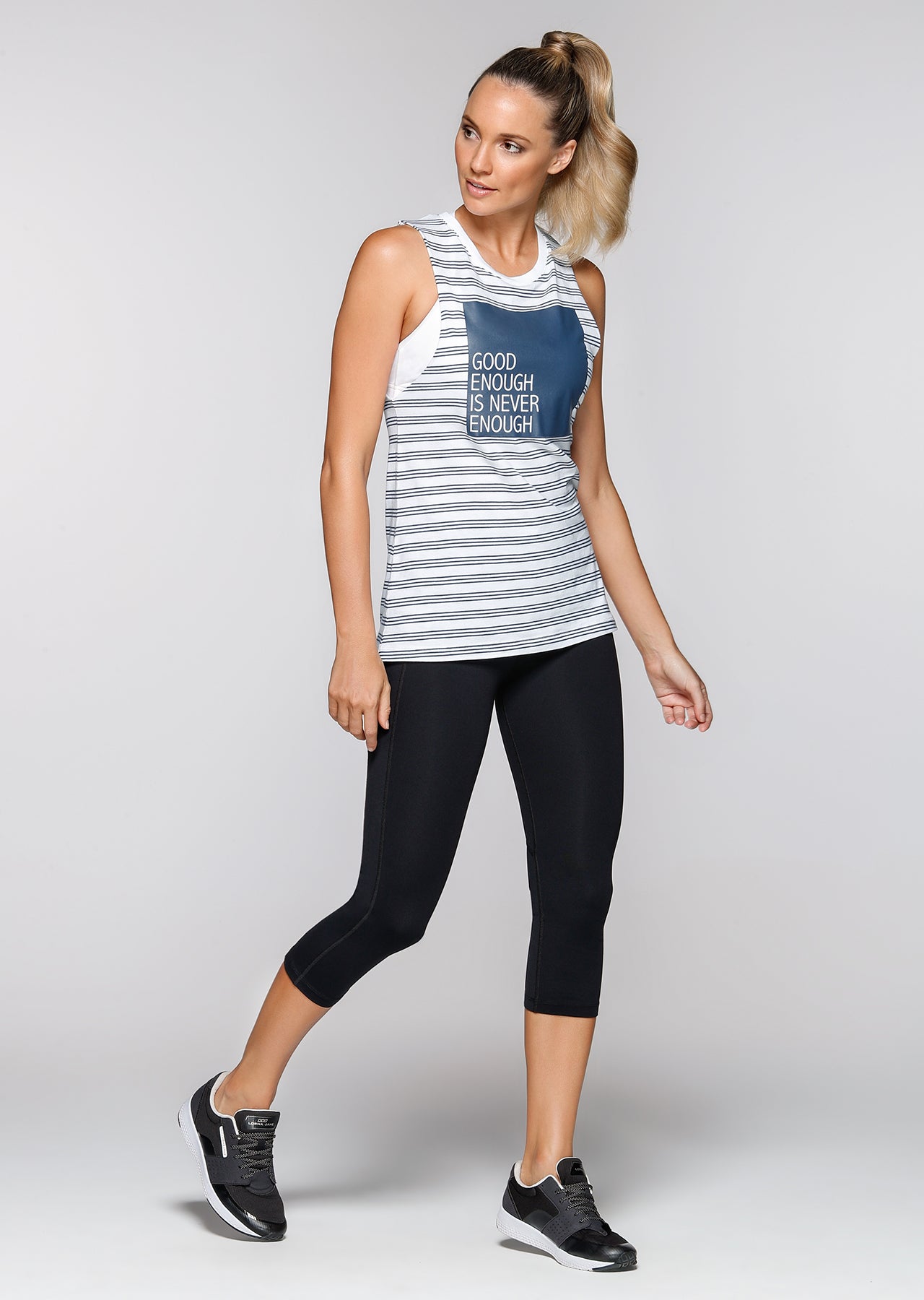 Lorna Jane Never Enough Tank - White/Ash Blue