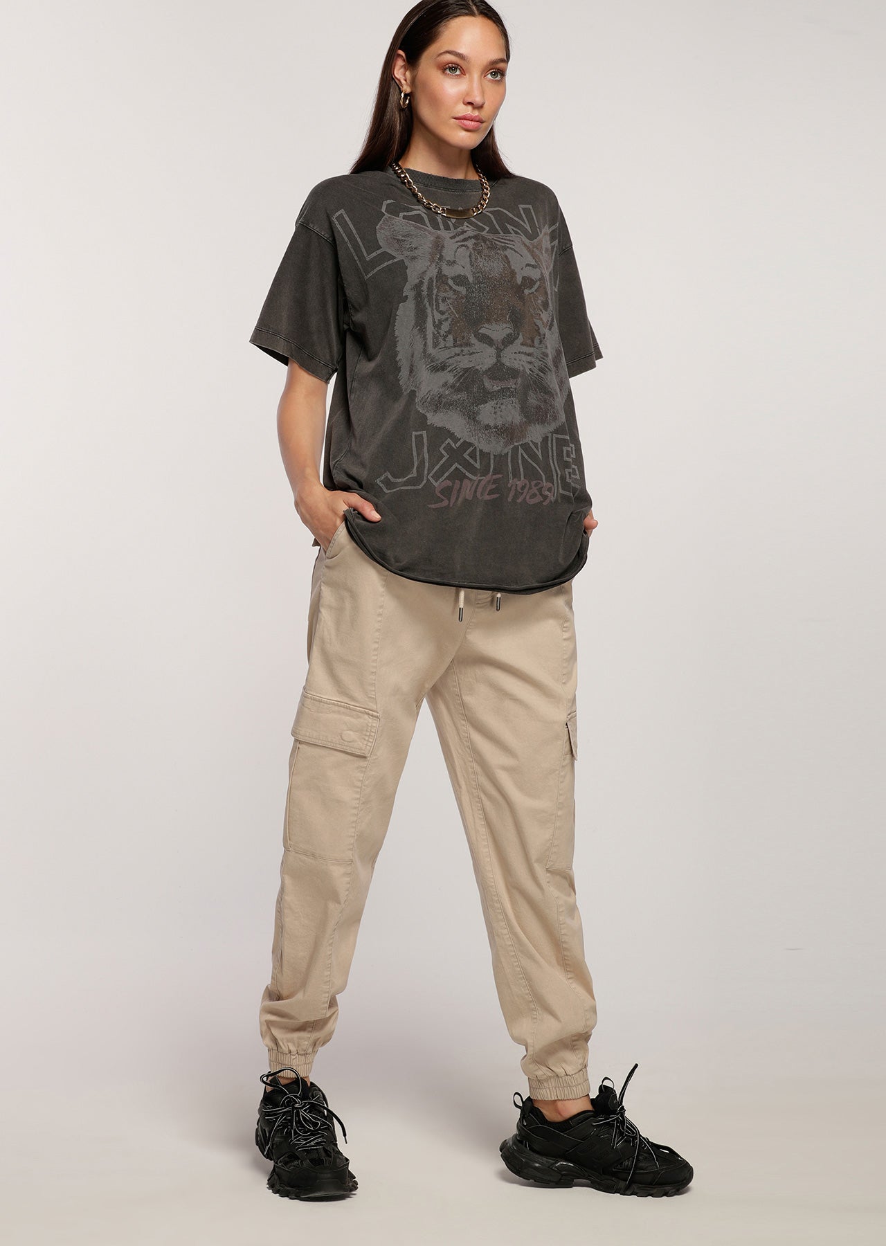 Lorna Jane Old School Boyfriend Tee - Washed Black