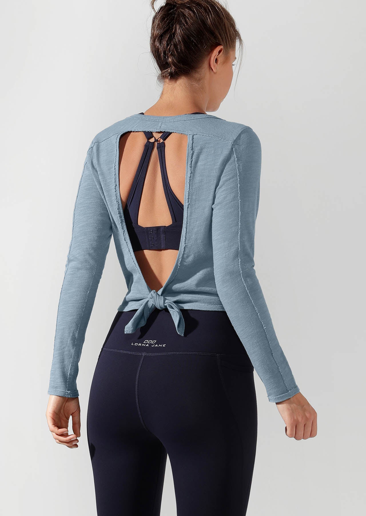 Lorna Jane Open Back Cropped long Sleeve Top - Washed Out Blue