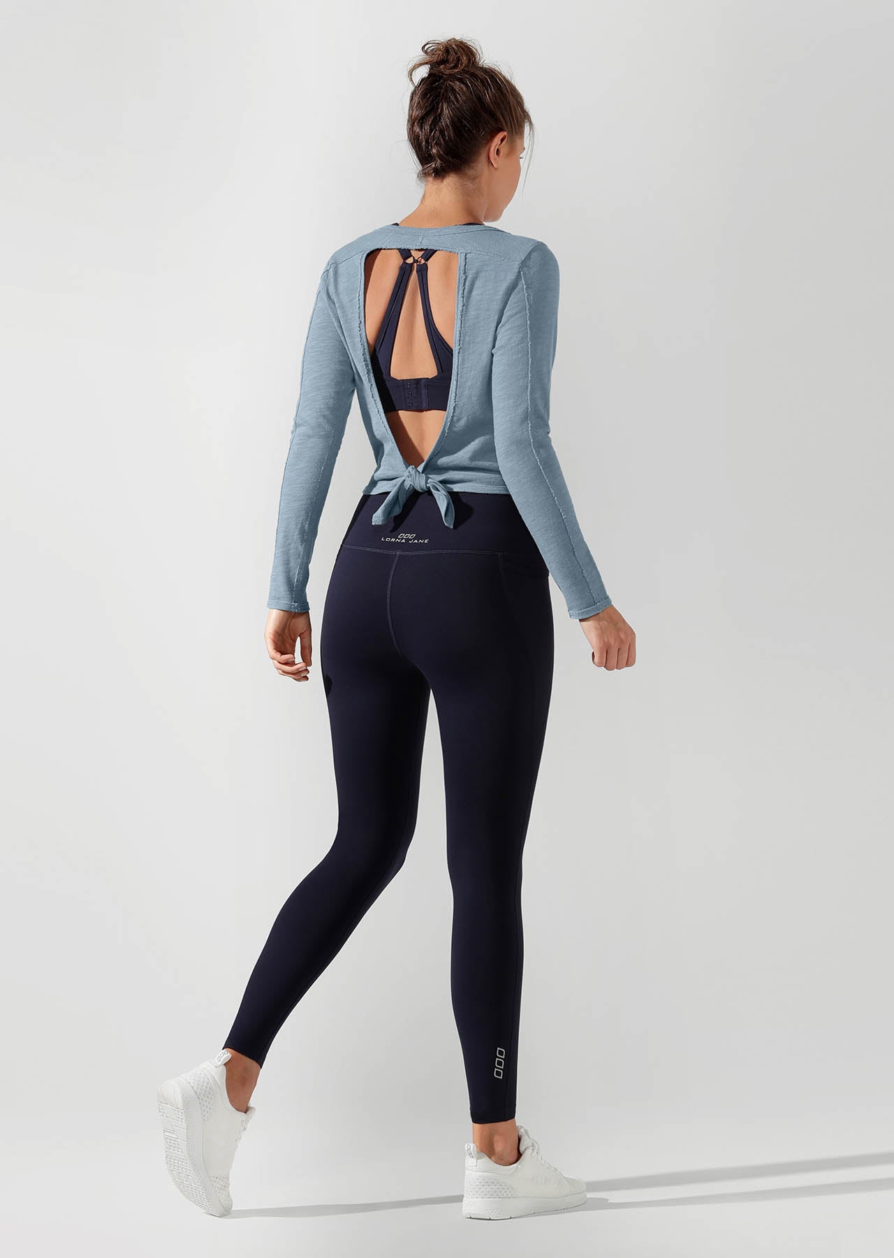Lorna Jane Open Back Cropped long Sleeve Top - Washed Out Blue